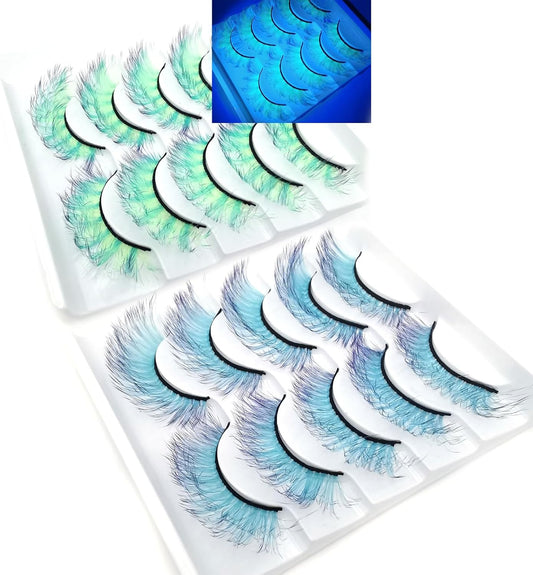 Ombre Colored False Eyelashes, 3D Faux Fluffy Colorful Mink Lashes Natural Look 17-20Mm, Fluorescence Lashes for Stage Effect Drag Party Wedding Holidays Halloween, 10 Pairs 2 Styles