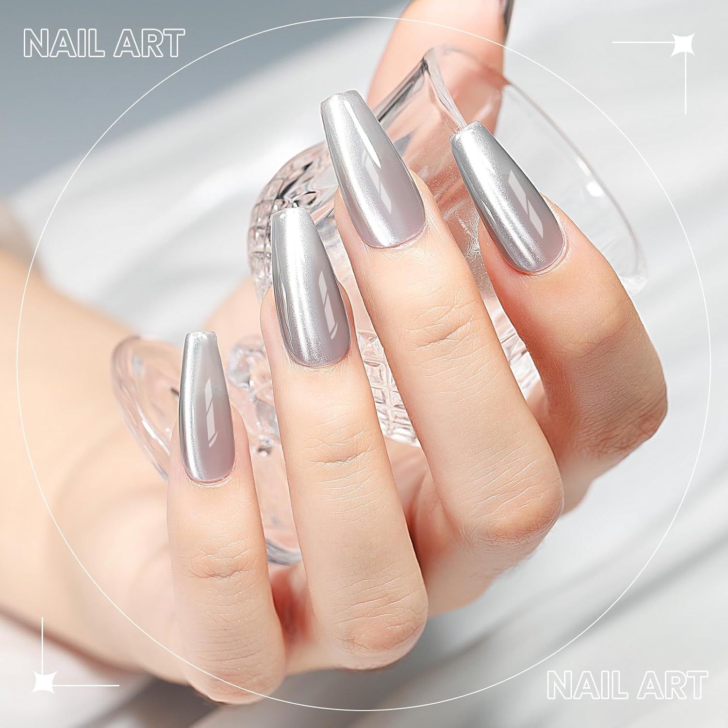 Silver Cat Eye Gel Nail Polish, Glitter Holographic Gel Polish with Magnet Moonlight Jelly Glass Magnetic Gel Polish Soak off U V Gel Salon DIY at Home,15Ml/ 0.5 OZ