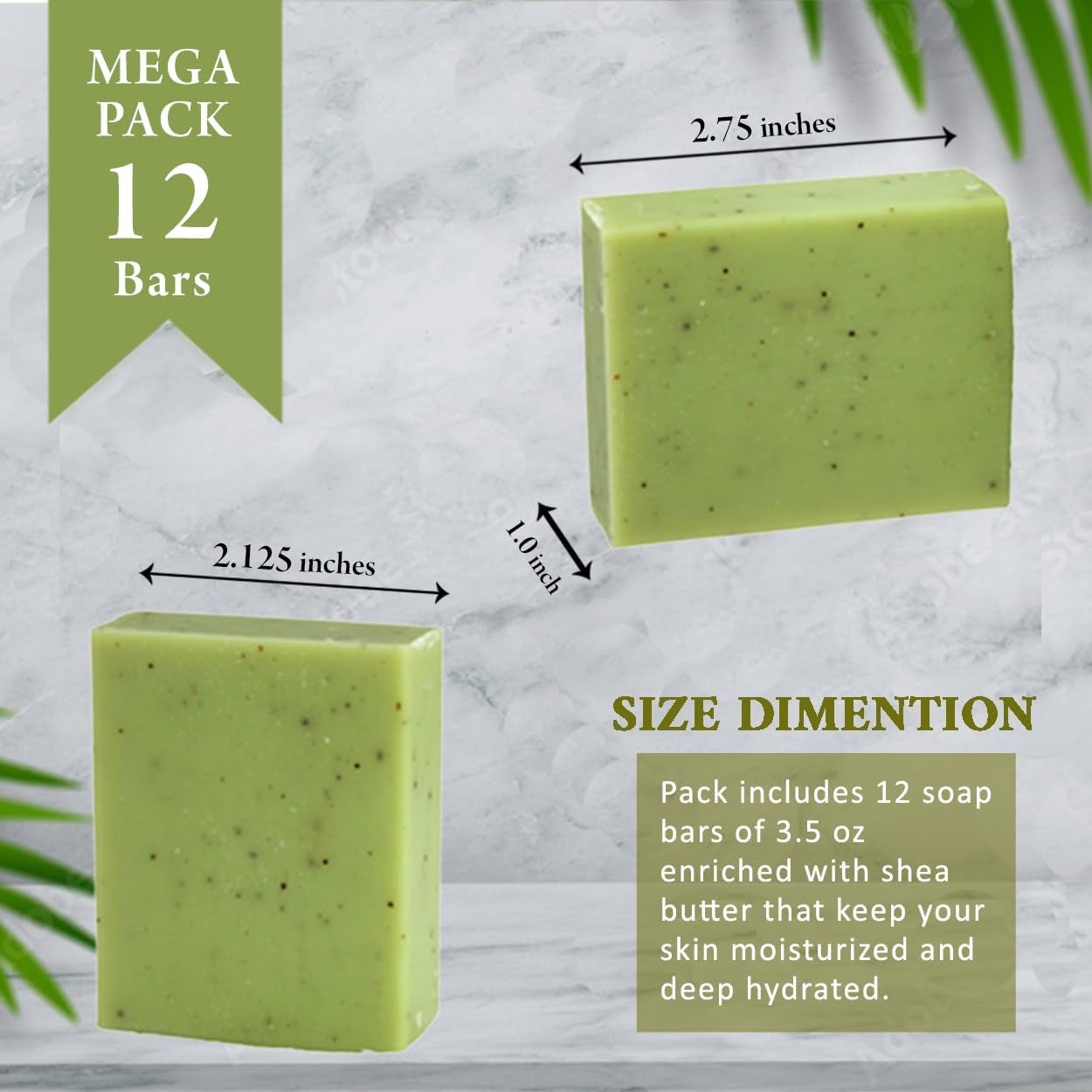 Lemon Myrtle Scented Natural Soap Bars (12 Bars), 3.5Oz Moisturizing French Triple Milled Soap Bars Enriched with Shea Butter - Pure Plant Oil Bath & Body Bars