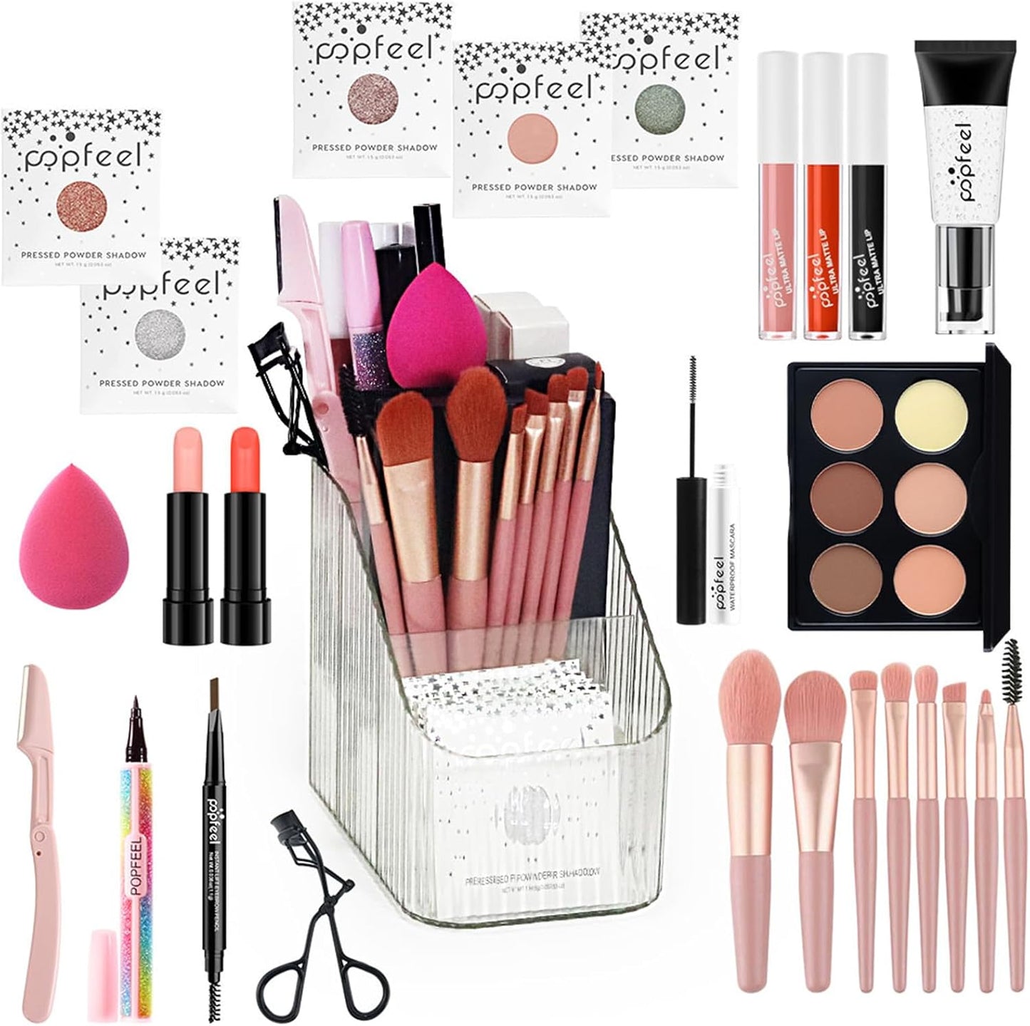 Makeup Set, Cosmetic Make up Starter Kit with Portable Travel Concealer Palette Lipstick Lip Gloss Eyeliner Mascara Eyeshadow Primer Eyebrow Pencil Eyelash Curler Makeup Brushes for Women