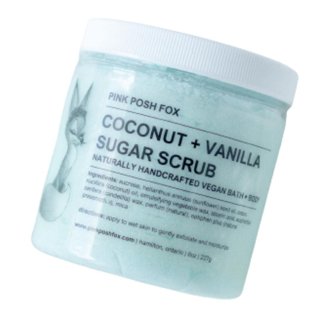 Coconut Vanilla Body Sugar Scrub, , Vegan, Pink Posh Fox, Canadian Made, Sensitive Skin Safe