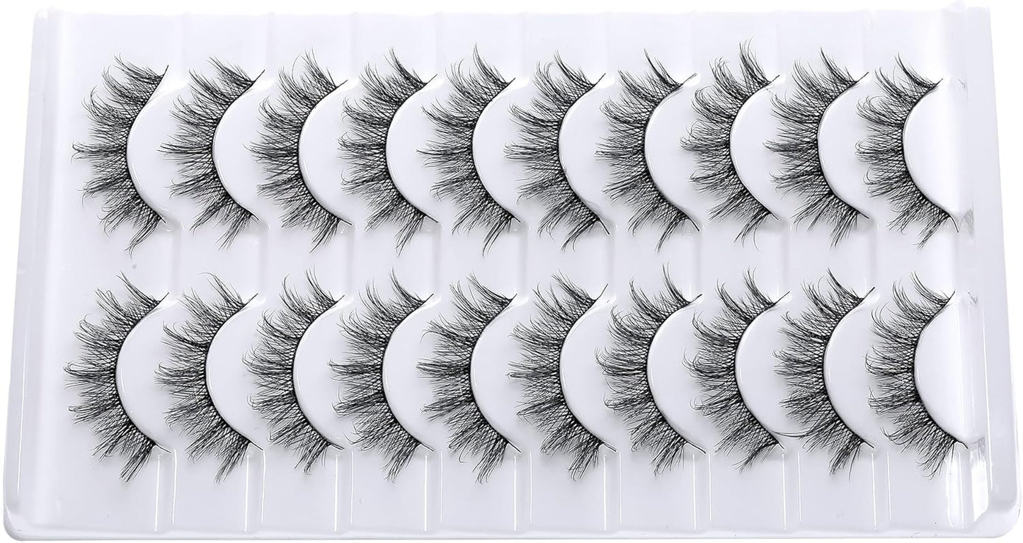 Manga Lashes with Ultra Thin Band,10 Pair Spiky Natural Look Lashes Cat Eye False Eyelashes Look like Extensions.