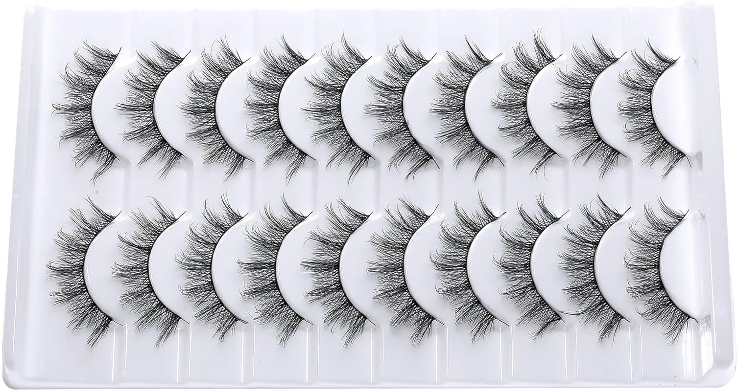 Manga Lashes with Ultra Thin Band,10 Pair Spiky Natural Look Lashes Cat Eye False Eyelashes Look like Extensions.