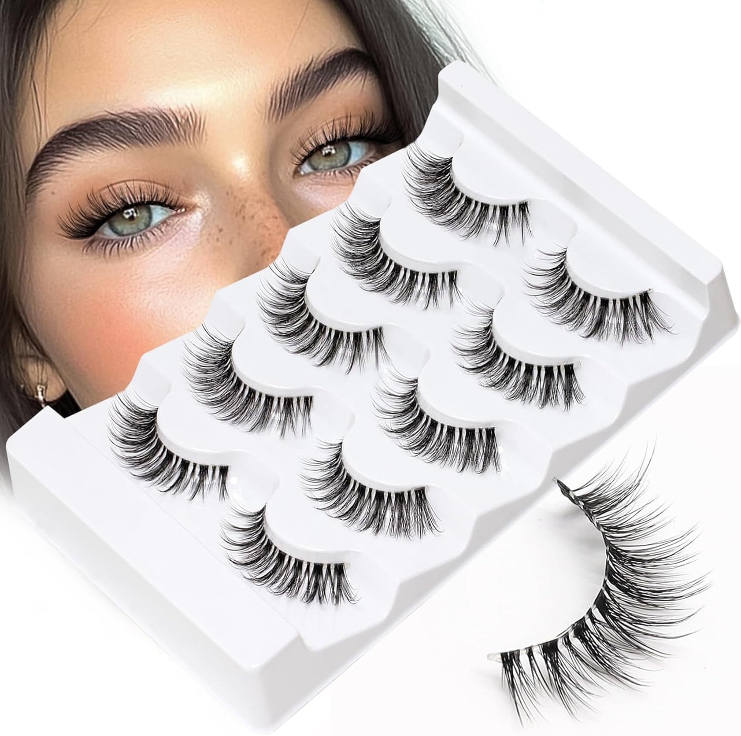 Lashes Wispy False Eyelashes 100% Handmade Eyelashes Natural Look Fake Lashes Lightweight Lashes with Soft Clear Band 5 Pairs Pack (G2)