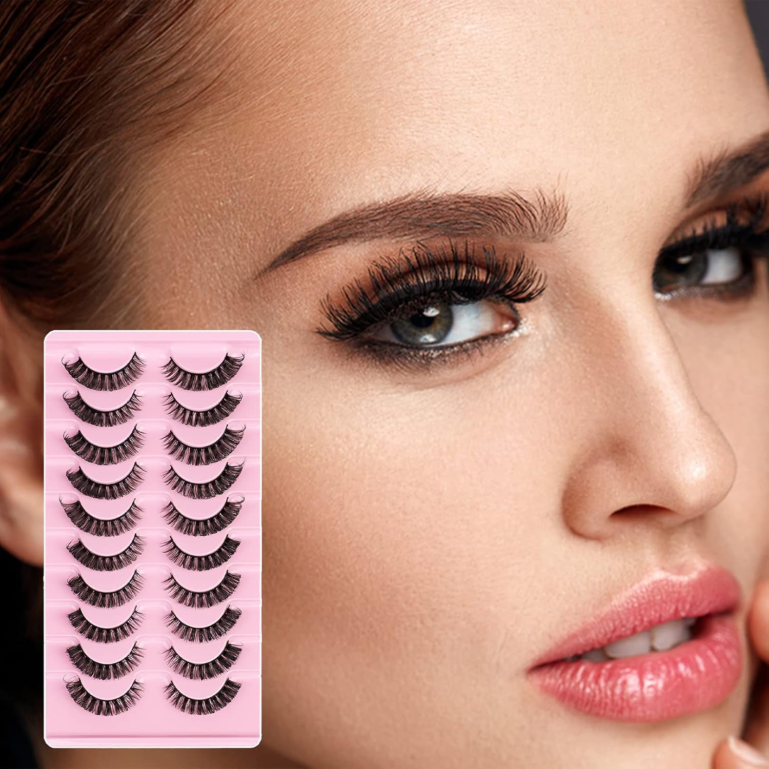 False Eyelashes,Russian Strip Lashes Fluffy Wispy 3D Effect False Lashes D Curl Eye Lashes Reusable Fake Lashes Thick Volume Faux Mink Lashes Natural Look, 10 Pairs