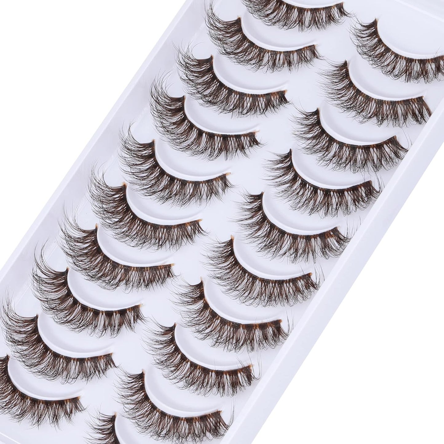 Brown Lashes Natural Look False Eyelashes Cat Eye Natural Lashes Clear Band 14MM Fluffy Wispy False Lashes Strip 10 Pairs