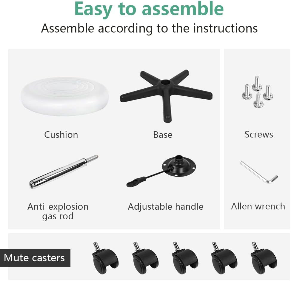 round Swivel Stool with Wheels PU Leahter Rolling Stool Height Adjustable Stool for Spa Salon Massage White