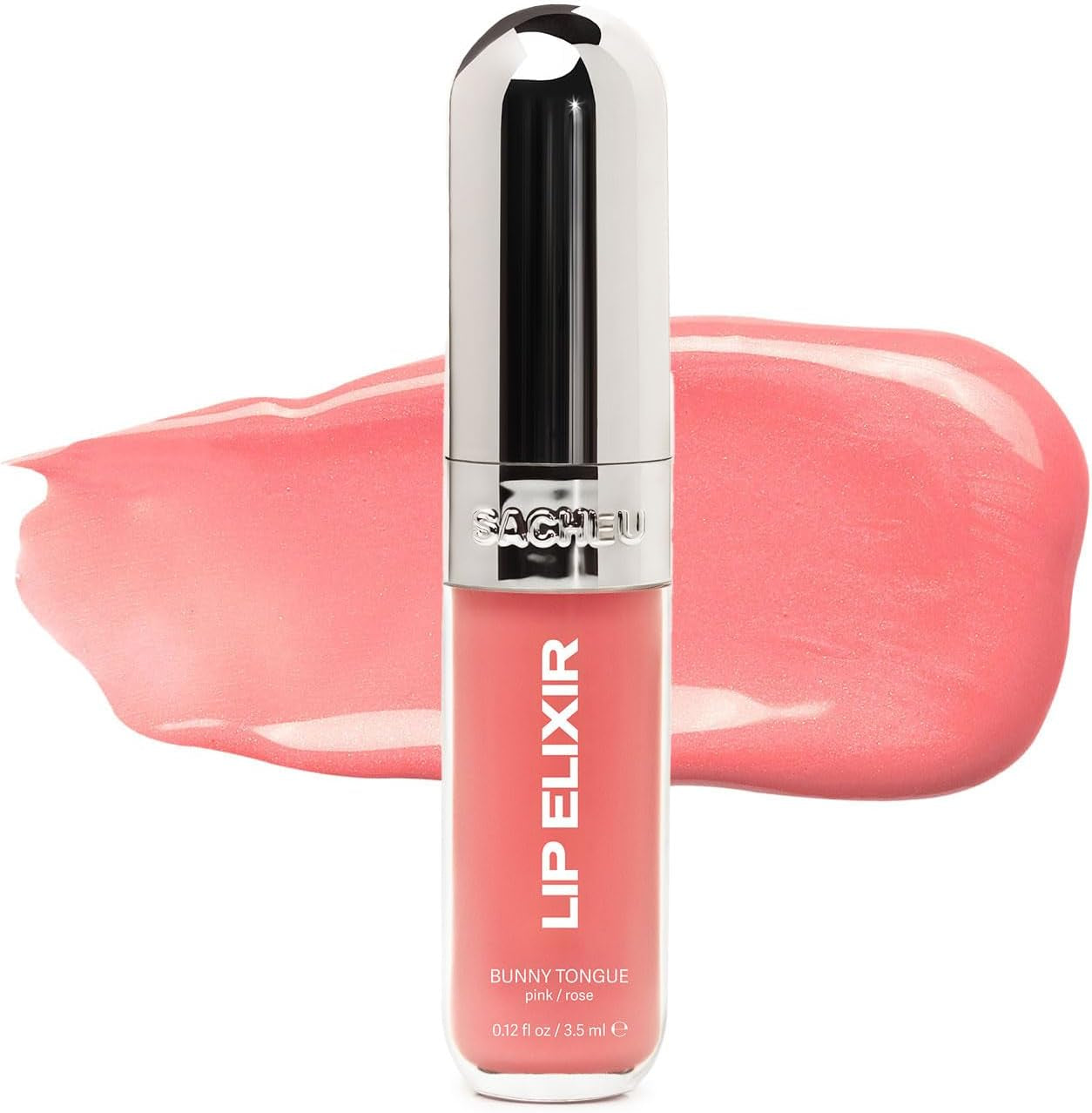 Lip Elixir Nourishing and Hydrating Lipgloss — Moisturizing Plumping Lip Gloss Enriched with Collagen, Non-Sticky Lip Color Smooth High-Shine Finish (Bunny Tongue (Pink))
