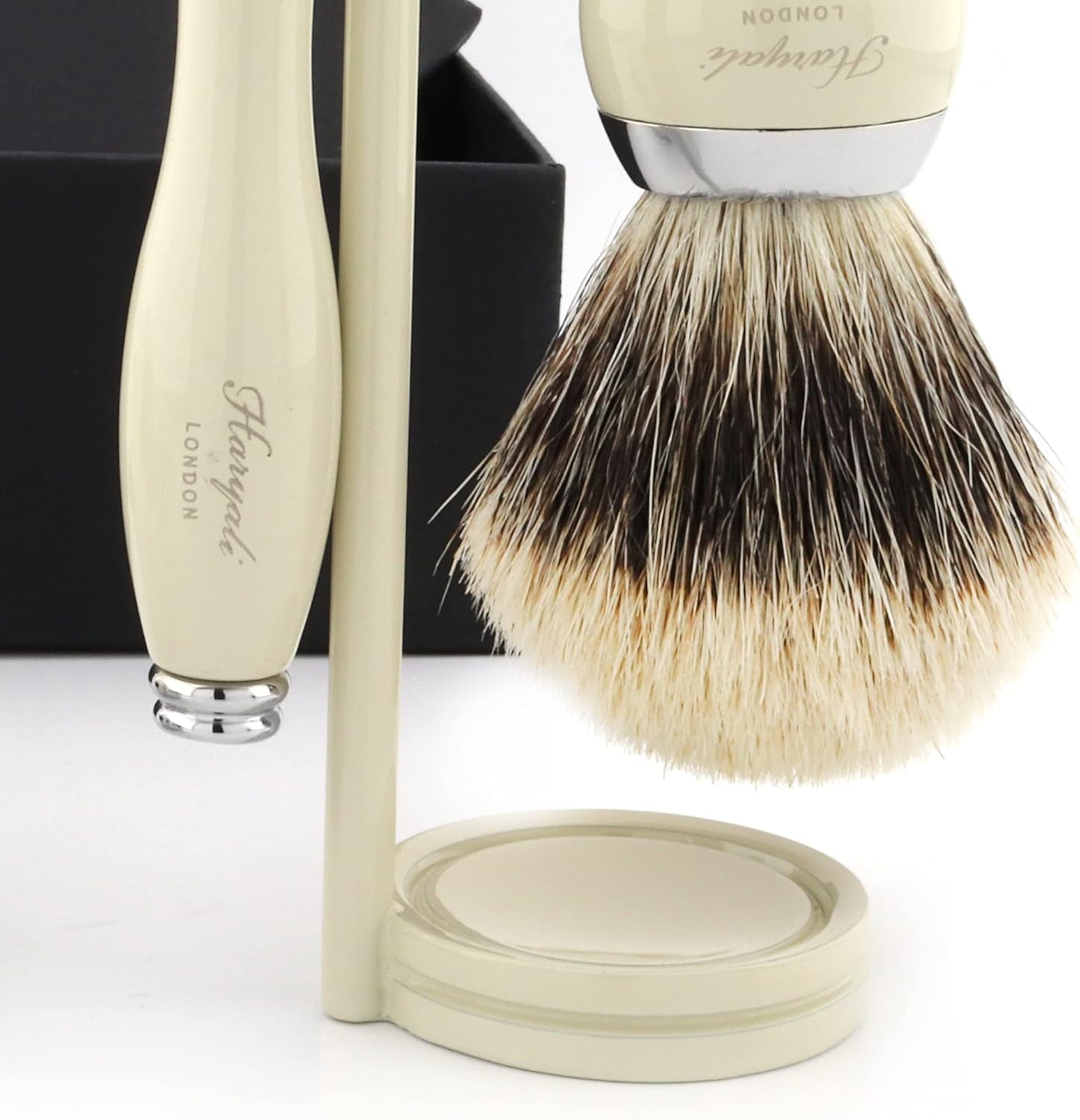 Luxury Shaving Set for Men Featuring Top Grade Silver Tip Brush, Gillette Mach3, Dual Stand, Engraved Bowl & Soap