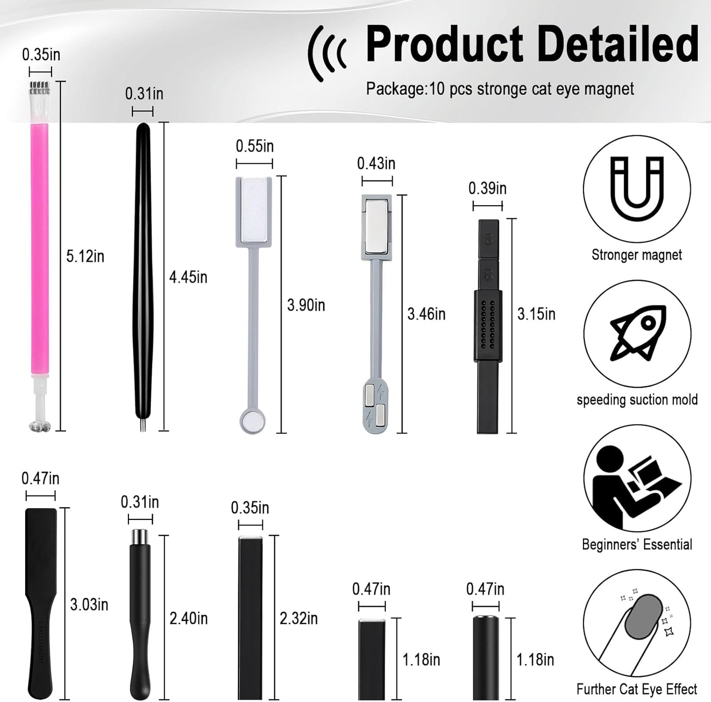 Cat Eye Magnet, Nail Magnet Tool Set, Double-Head Strong Suction Nail Magnet Stick Cat Eye Flower Design Nail Magnets Pen Plate Wand Board for Magnetic Cat Eye Gel Nail Polish Nail Art