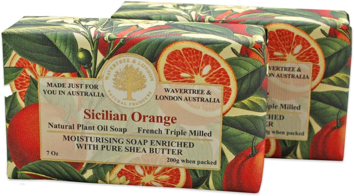 Sicilian Orange (2 Bars), 7Oz Moisturizing Natural Soap Bar, French -Milled and Enriched with Shea Butter