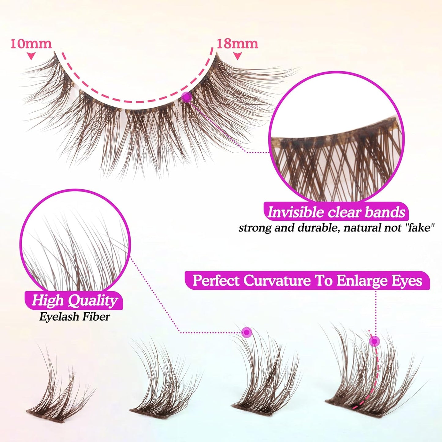 Lash Clusters Brown Lashes Natural Look False Eyelashes Mink DIY Individual Lashes Fluffy Wispy Lashes Brown Natural Lashes Extensions by  7 Pairs