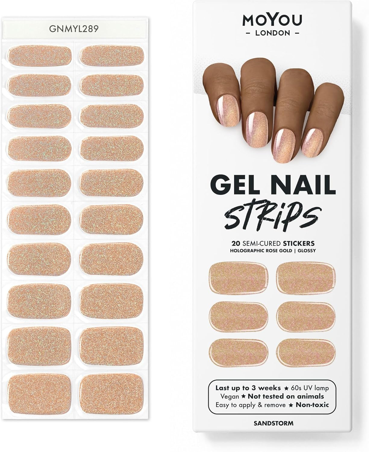 Semi Cured Gel Nail Strips - 20 Pcs. Gel Nail Wraps for Salon-Quality Manicure - Works with Any UV Lamp - Easy to Apply, Trim, & Remove Nails Stickers