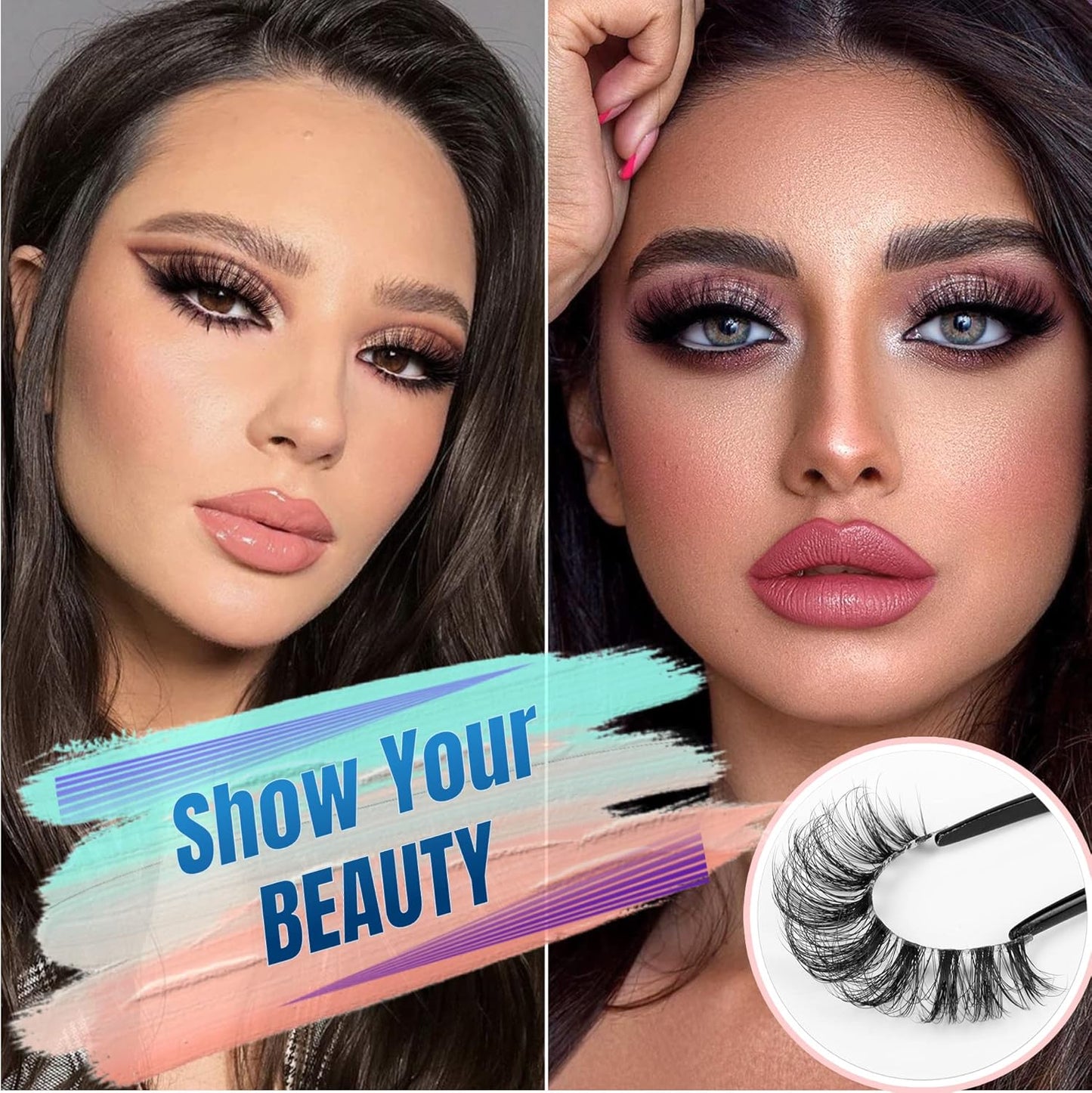 False Eyelashes Wispy Mink Lashes Natural Look Fluffy Eye Lashes with Clear Band CC Curl Faux Mink Strip Eyelashes Pack like Extensions 8 Pairs 3D Volume Fake Eyelashes by