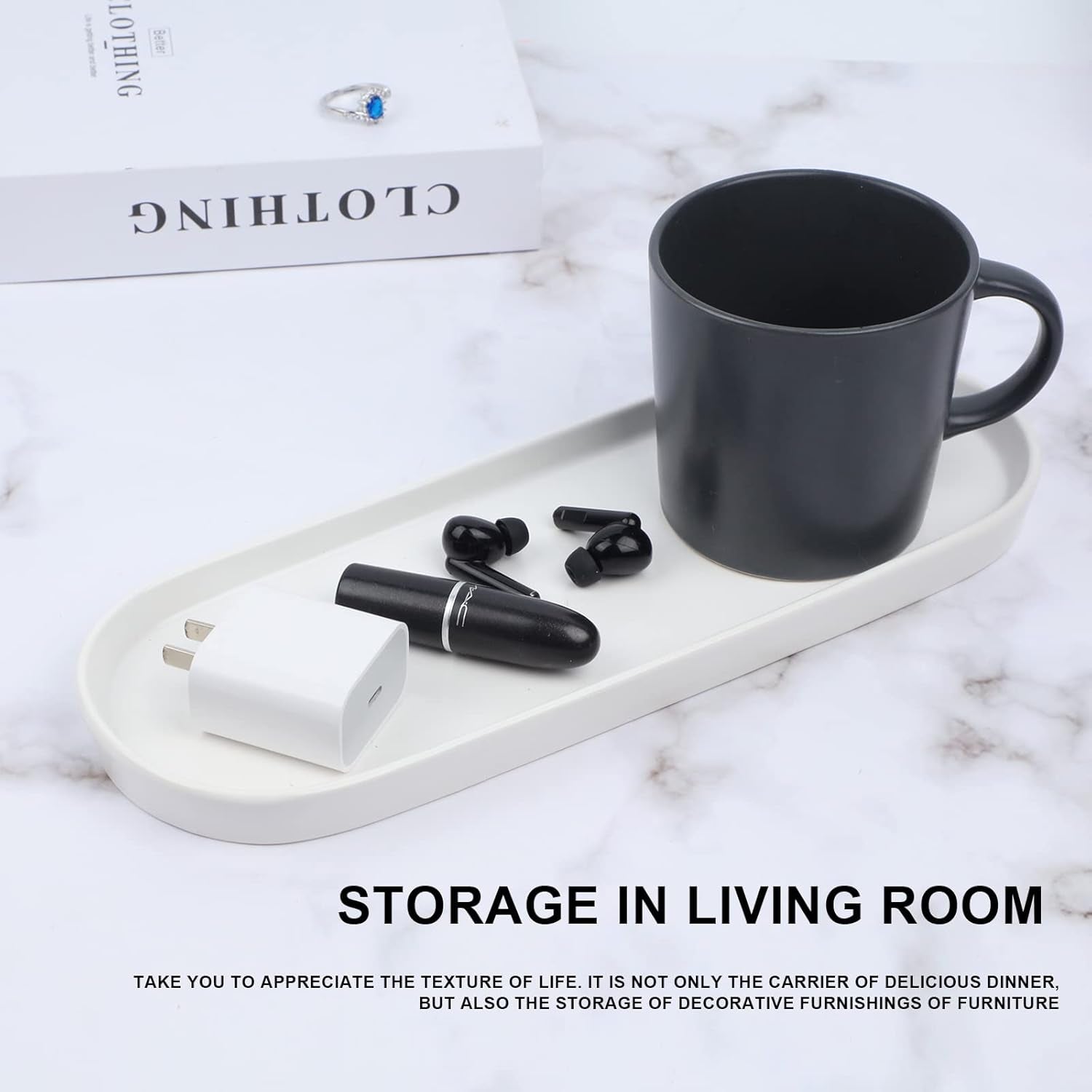 Ceramic Sink Tray, Bathroom Counter and Bathtub Organizer, Cosmetics Dish, Candle Holder, Perfume Shampoo Liquid Soap Holder - Simple Style Design for Bathroom and Kitchen (2Pcs White)