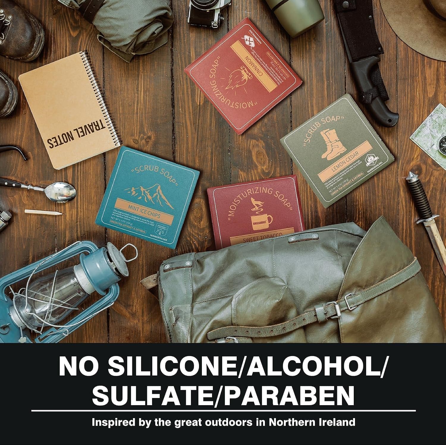 Mens Bar Soap 4Pcs Natural Soap Bar Set Cleansing Bar Moisturizing&Exfoliating Scrub Soap Gift Set Travelling for Men Face Body Hand Beard Wash 4 in 1 All Skin Type |5.3 Oz of 4 Bars