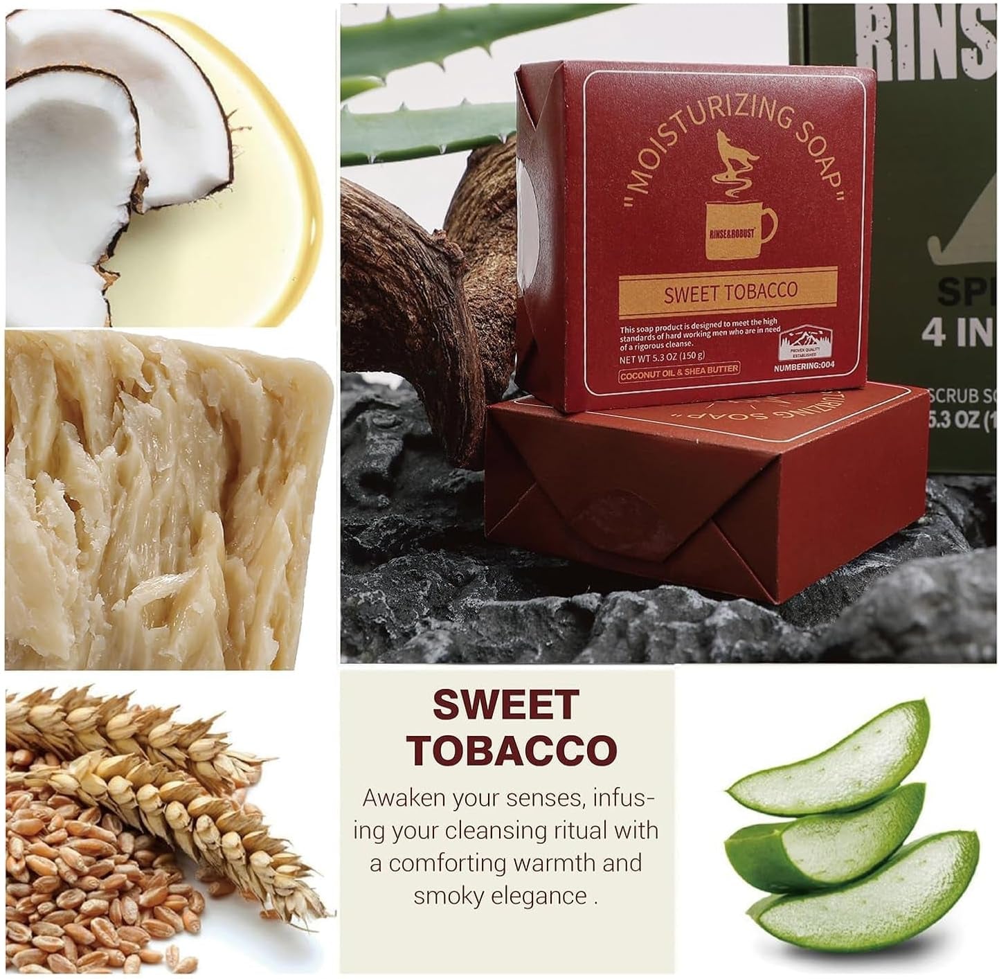 Mens Bar Soap 4Pcs Natural Soap Bar Set Cleansing Bar Moisturizing&Exfoliating Scrub Soap Gift Set Travelling for Men Face Body Hand Beard Wash 4 in 1 All Skin Type |5.3 Oz of 4 Bars