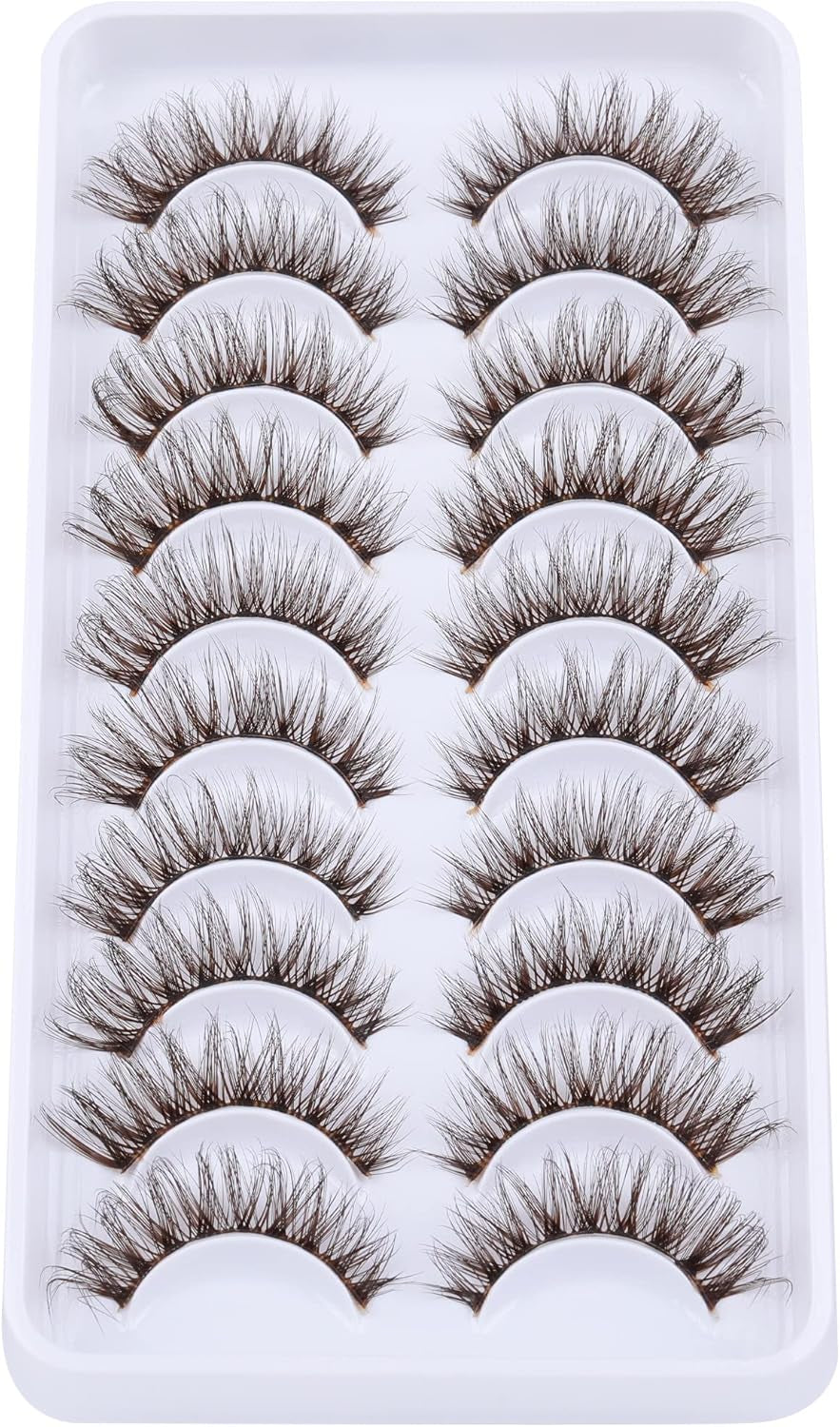 Brown Lashes Natural Look False Eyelashes Cat Eye Natural Lashes Clear Band 14MM Fluffy Wispy False Lashes Strip 10 Pairs