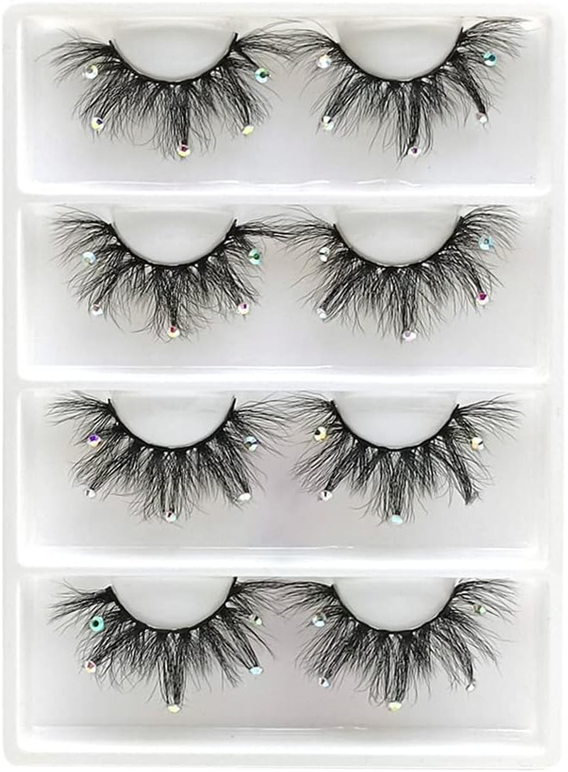 Mink Eyelashes with Glitter Rhinestone 4Pairs (Af08Crystal)