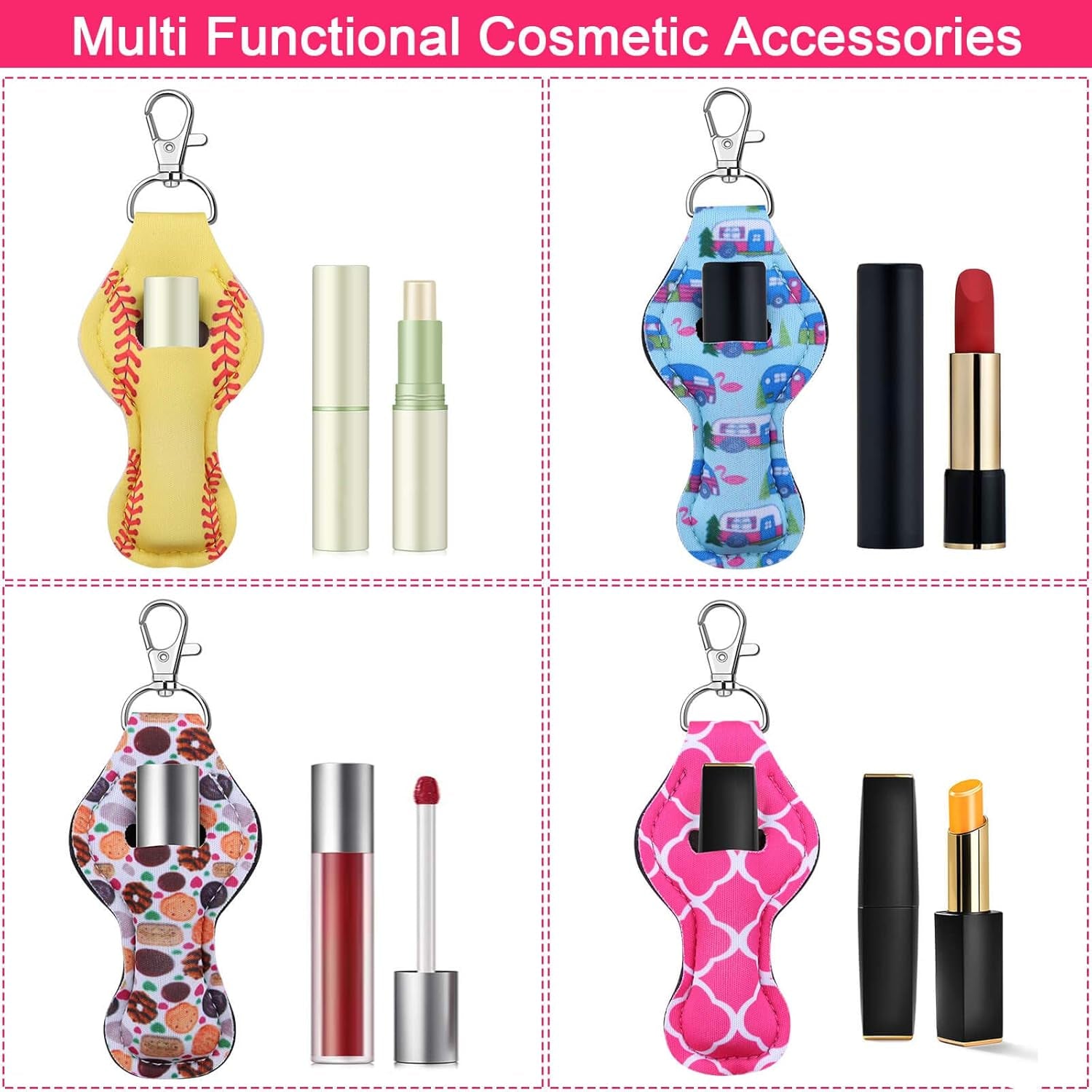 Chapstick Holder Keychain, 30Pcs Lip Balm Holder with Clip, Chapstick Lipstick Lipgloss Holder Bulk for Lanyards, Keychain