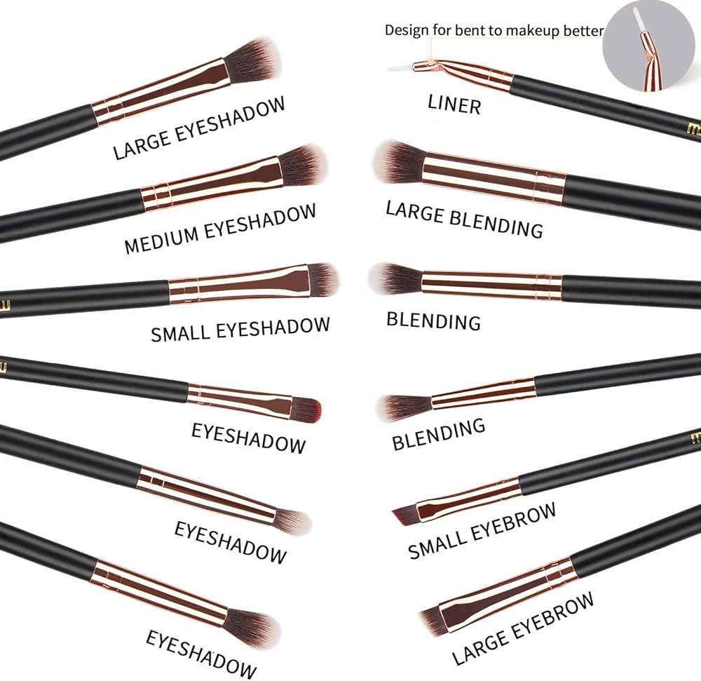 Makeup Brushes, Black, Rose, Gold, 12 pcs