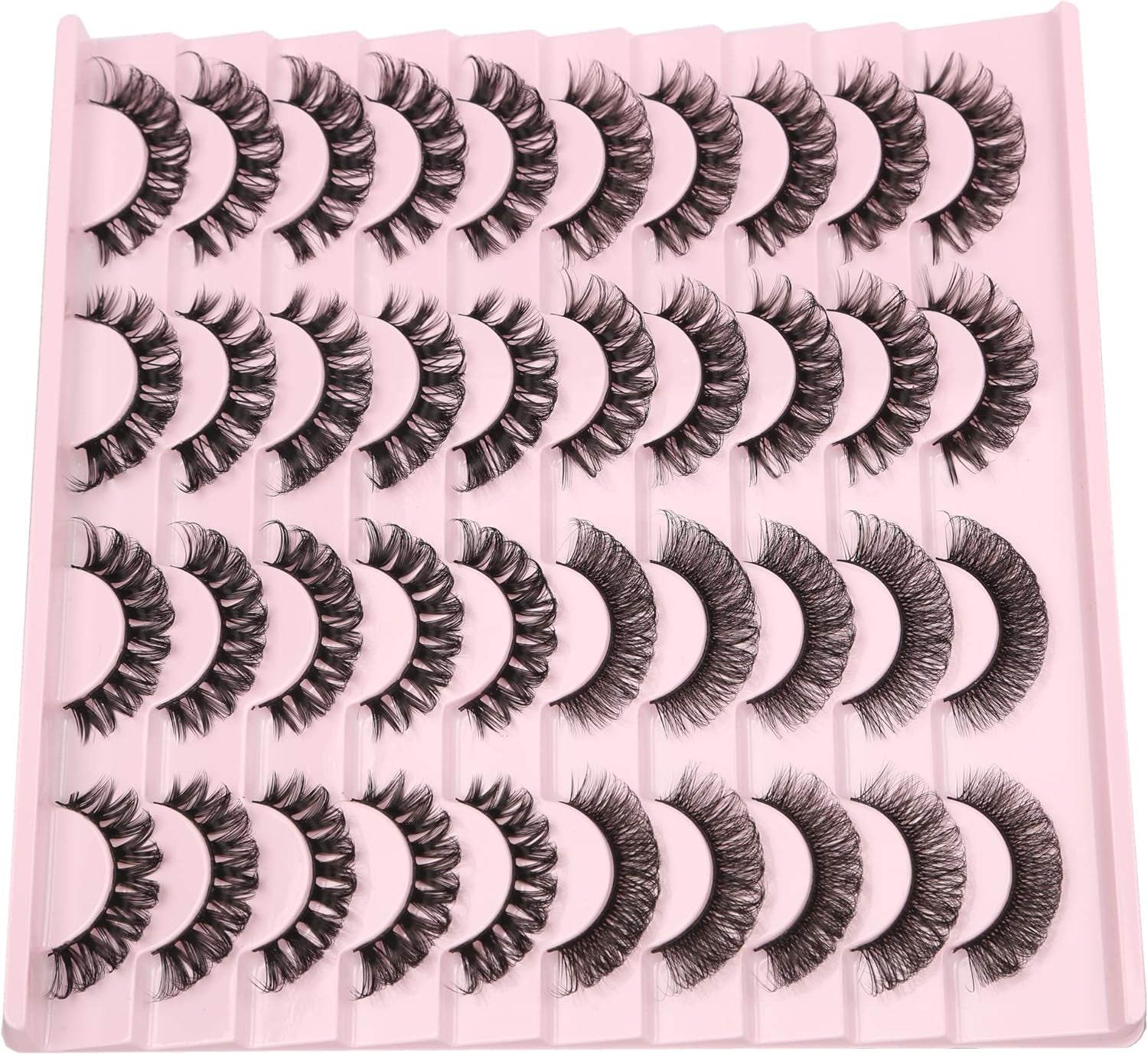 False Eyelashes Fluffy Russian Strips Lashes 3D Faux Mink Lashes Pack D Curly Soft Fake Eyelashes 20 Pairs Multipack