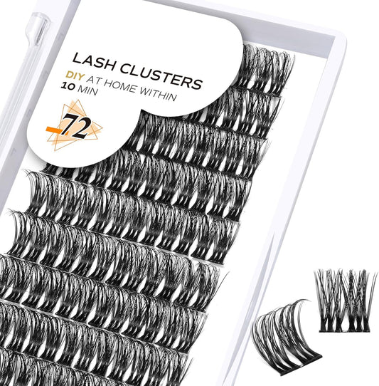 Lash Clusters D Curl 12Mm 72 Clusters Lashes B&Q LASH Eyelash Clusters C D Curl Individual Lashes Volume DIY Lash Extensions at Home (B48,D-12Mm)