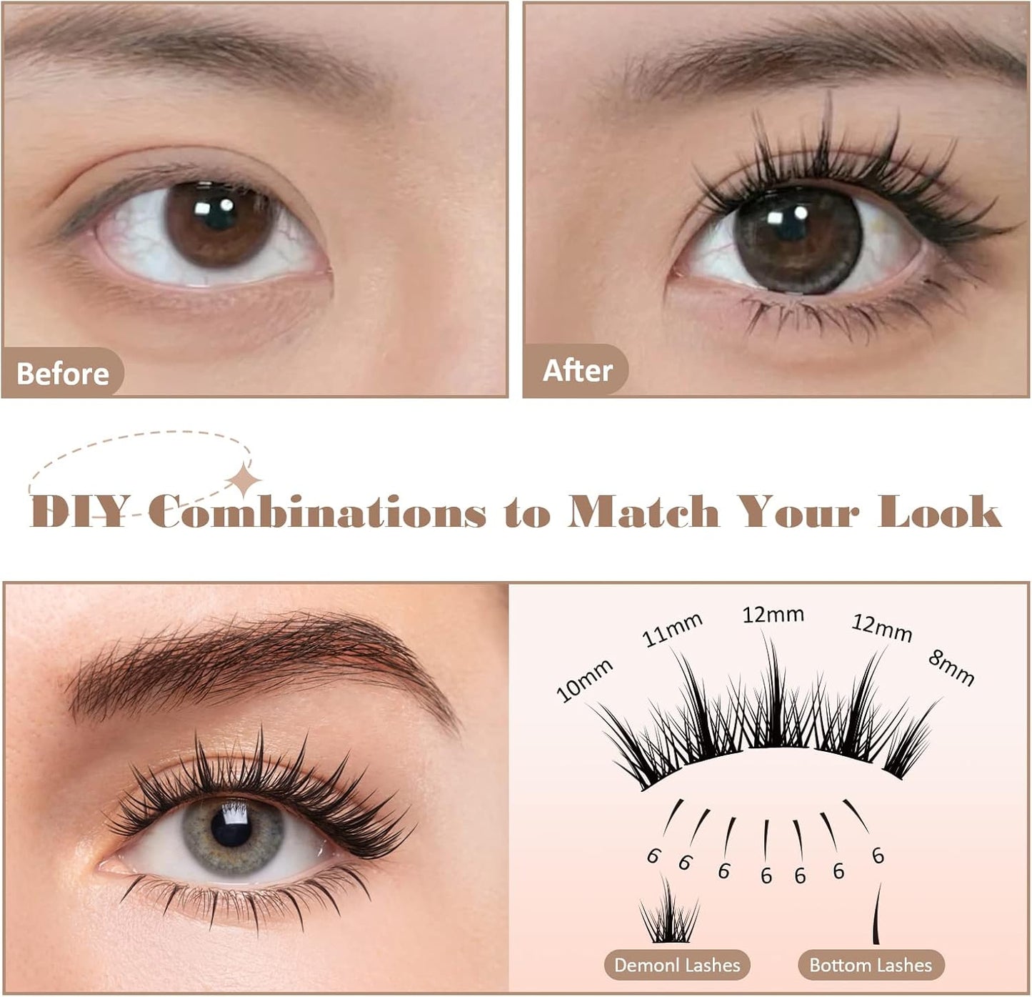 Individual Manga Lashes 6-12Mm Lashes Extension Kit DIY 82 Clusters Anime Lashes False Eyelashes with Bottom Lashes for Make Up