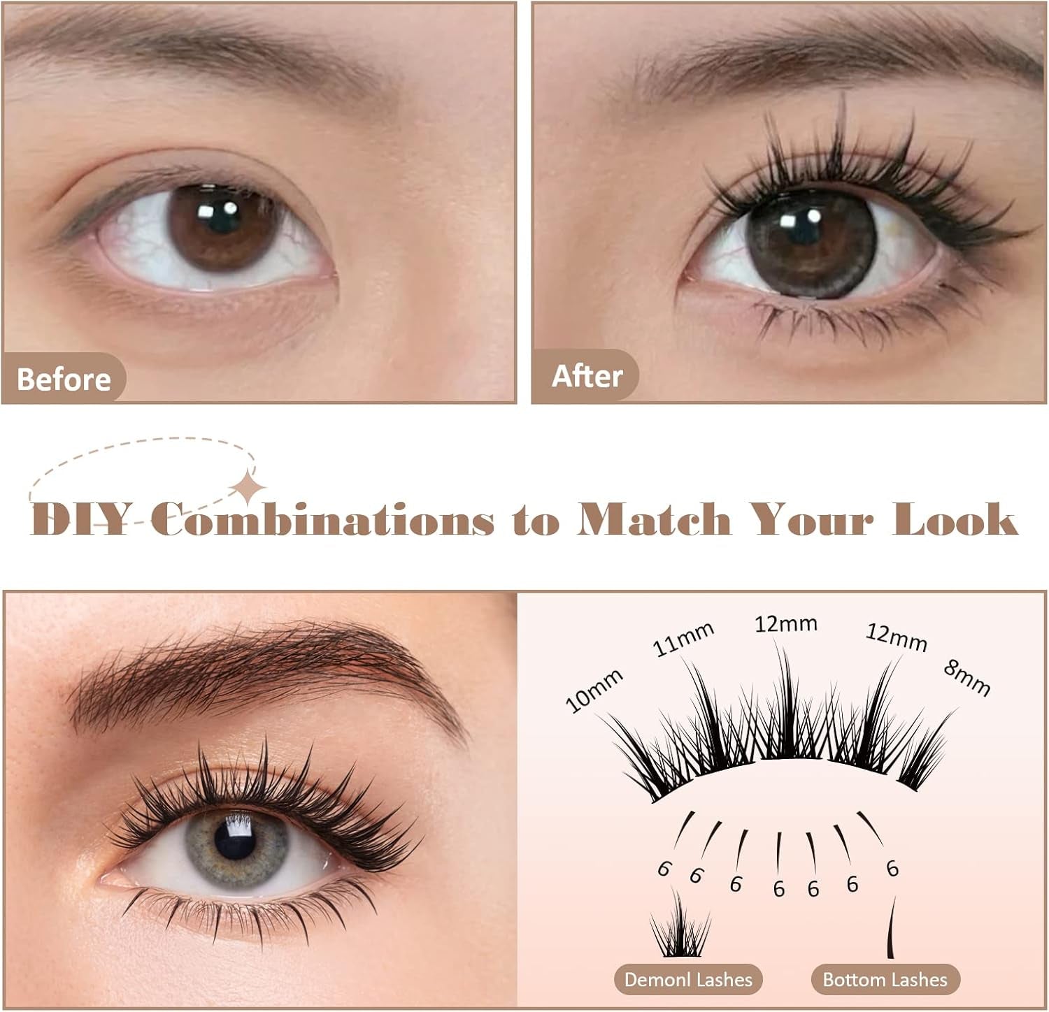 Individual Manga Lashes 6-12Mm Lashes Extension Kit DIY 82 Clusters Anime Lashes False Eyelashes with Bottom Lashes for Make Up