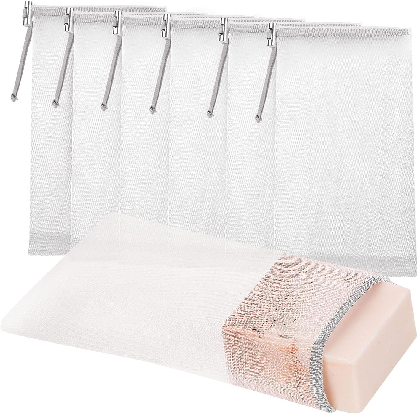 6 Pack Mesh Soap Bag Mesh Foaming Net Soap Sack Bags Soap Handmade Soap Bubble Mesh Net Bags with Drawstring for Bath & Shower (Gray）