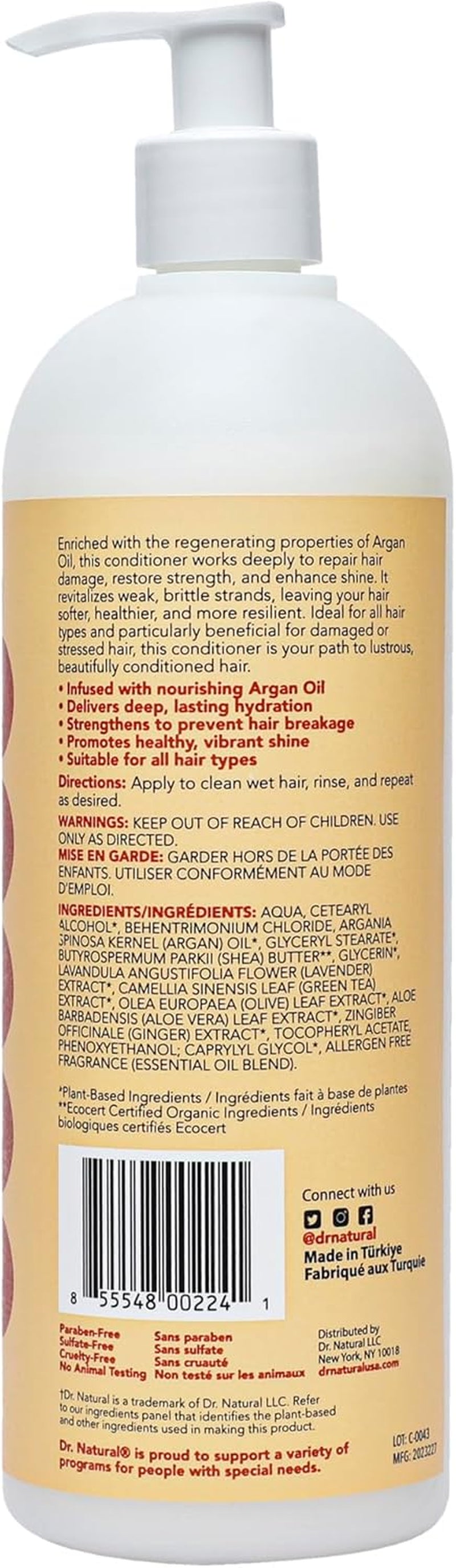 Nourishing Argan Oil Hair Conditioner - Hydrating Conditioner for Women and Men with Shea Butter - Frizz Control and Hair Growth - 473 Ml