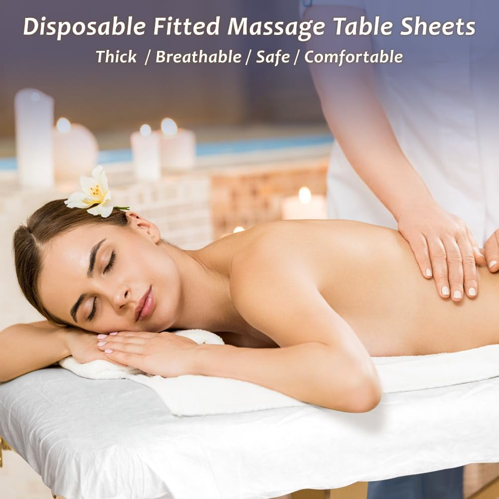 30PCS Disposable Fitted Massage Table Sheets, Heavy Duty Elastic Disposable Bed Cover, Breathable Disposable Fitted Sheets for Spa White Non Woven Fabric 36 X 85 Inch