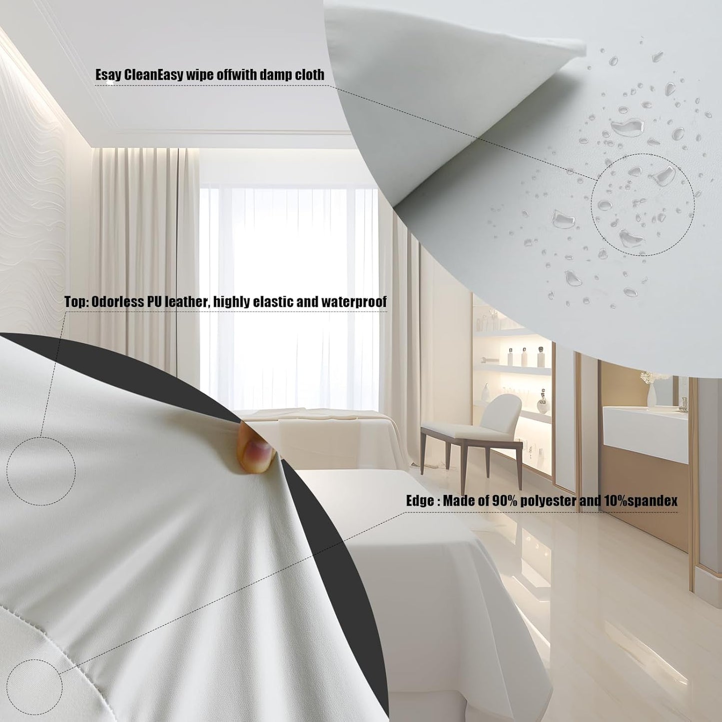 PU Leather Massage Table Cover Protector Waterproof Lash Bed Cover Protective Covers for Salon Massage Table, Wipeable and High Elasticity Vegan Leather Lash Bed Topper(White, 6FT)