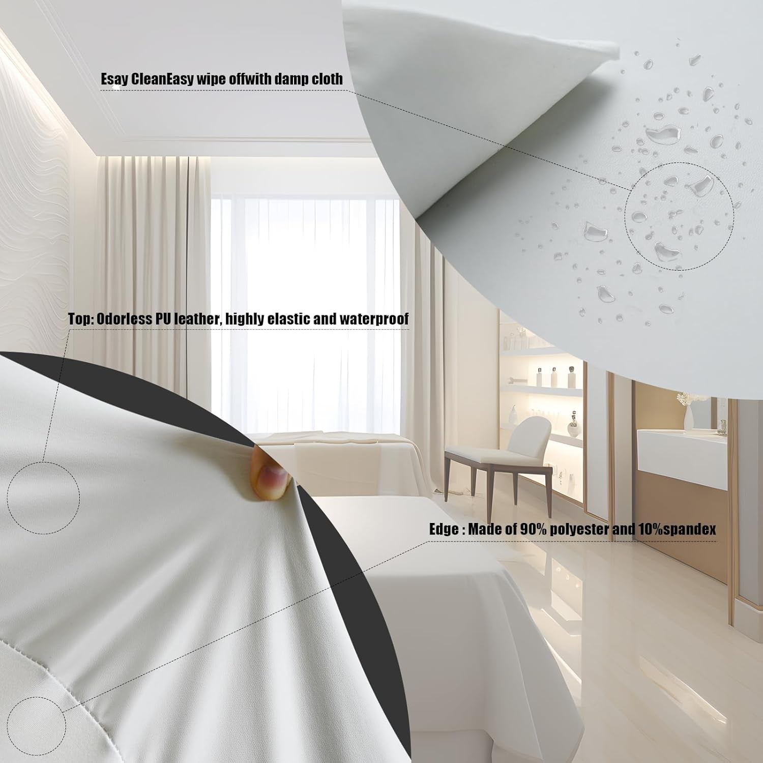 PU Leather Massage Table Cover Protector Waterproof Lash Bed Cover Protective Covers for Salon Massage Table, Wipeable and High Elasticity Vegan Leather Lash Bed Topper(White, 6FT)