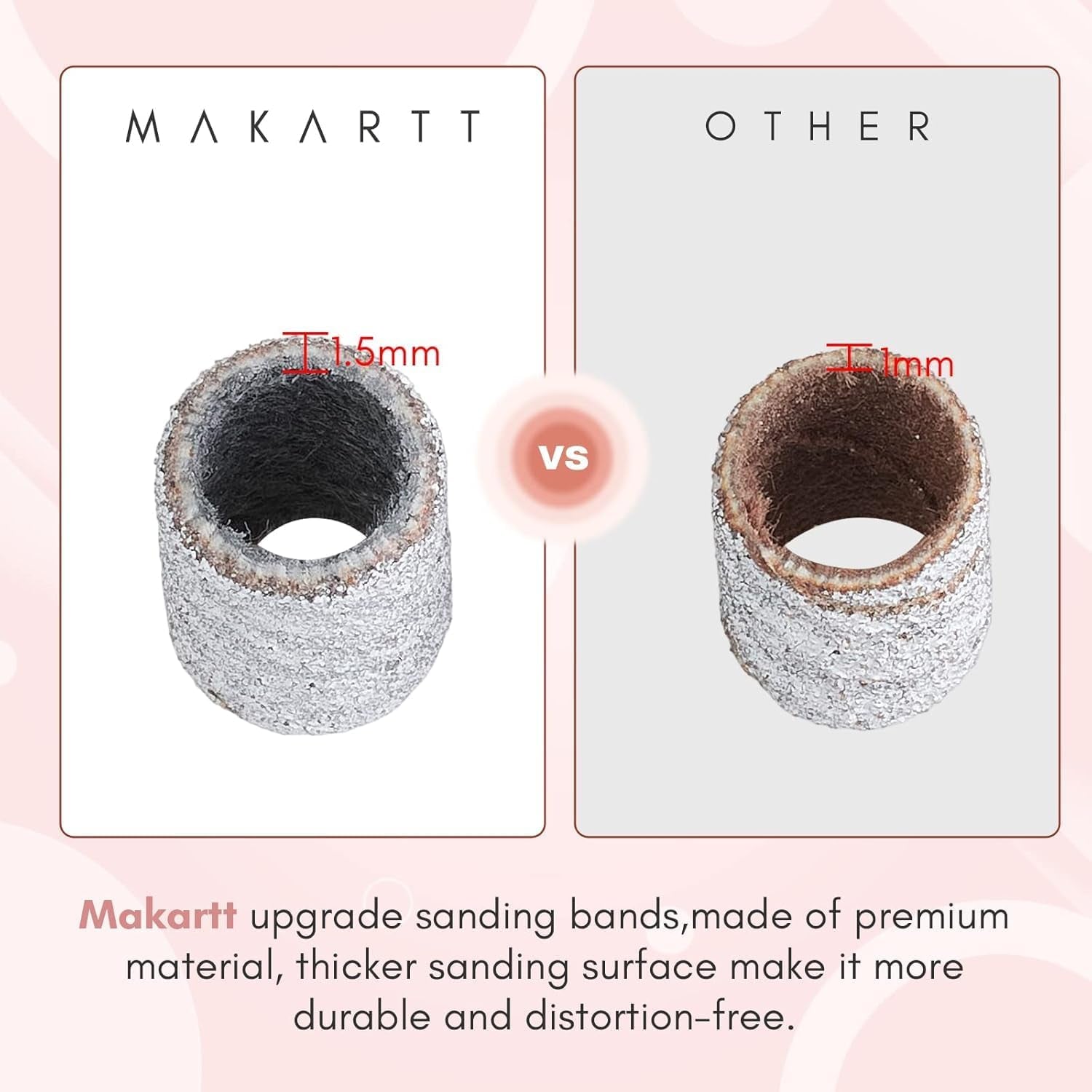 Sanding Bands for Nail Drill, 100 Pcs Nail File Sanding Bands for Drill Bits #180 Medium Grits for Acrylic Nails Gel Removing and Shaping, Upgrade Thicker Durable Sanding Drill Bit, White