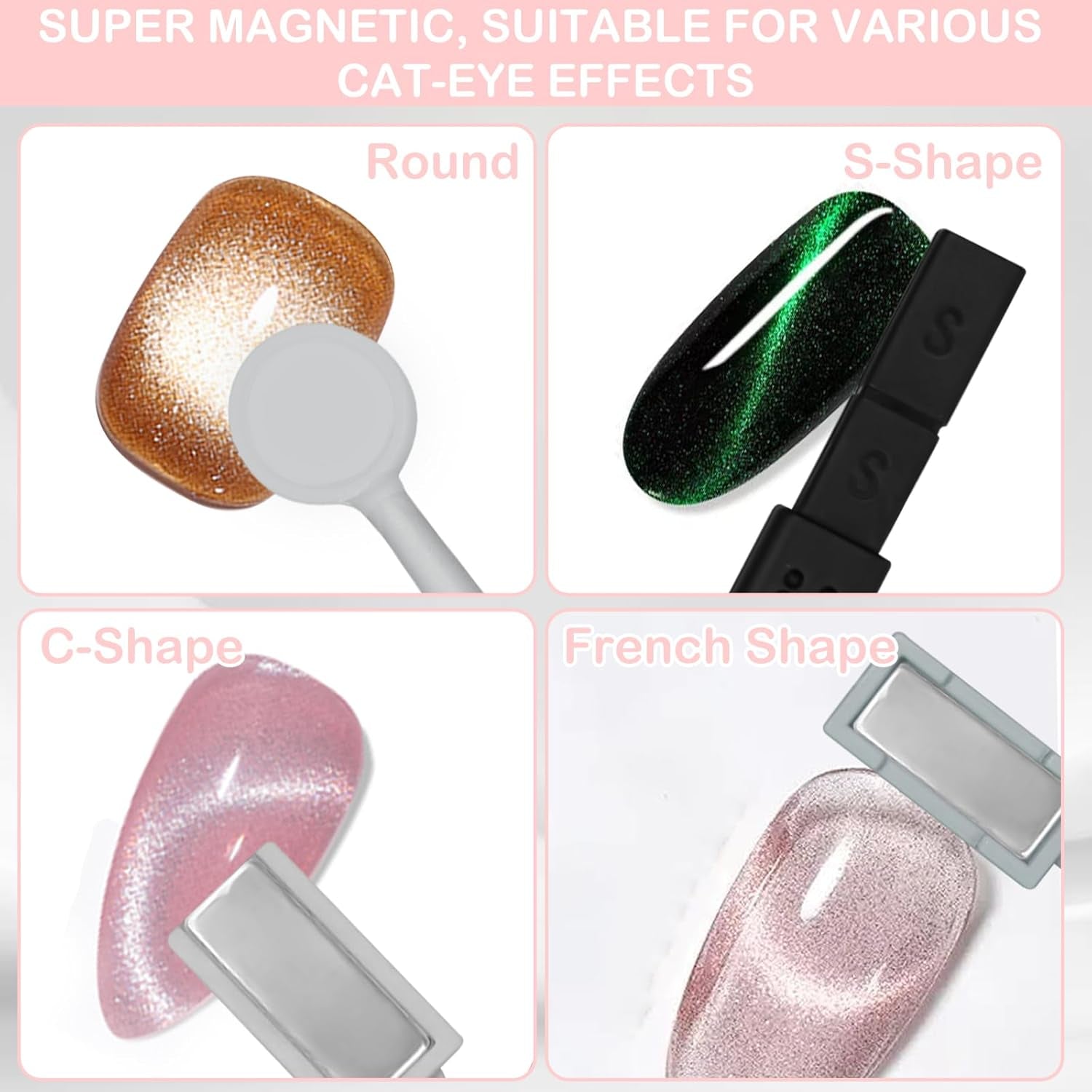 9Pcs Cat Eye Magnet for Nails, Cat Eye Gel Nail Polish Magnet Tools Set, Strong Suction Nail Polish Cat Eye Magnet Board Magnet for Nail Polish, Double-Ended Nail Design Tools Nail Accessories