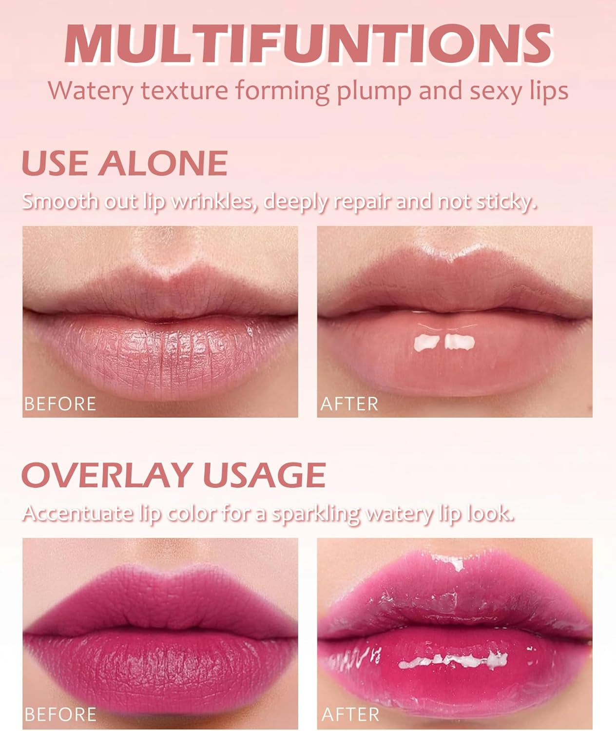 Lip Gloss Set - 3Pcs Hydrating Lip Oil Gloss, Pink & Purple, Glossy Finish, Non-Sticky, Long Lasting Moisturizing, Cruelty Free