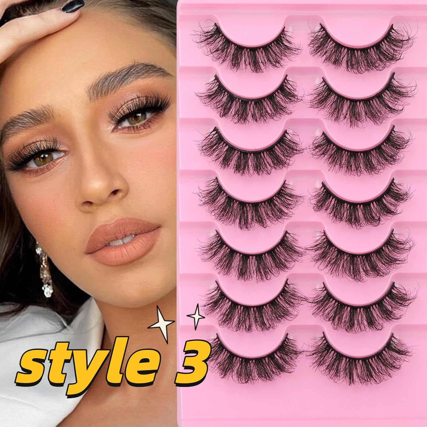 False Eyelashes Natural Mink Lashes Fluffy Wispy Cat Eye Lashes Natural Look 5D Extension Faux Mink Eyelashes Pack 12-18MM Strip Fake Eyelashes by  - 21 Pairs 3 Styles