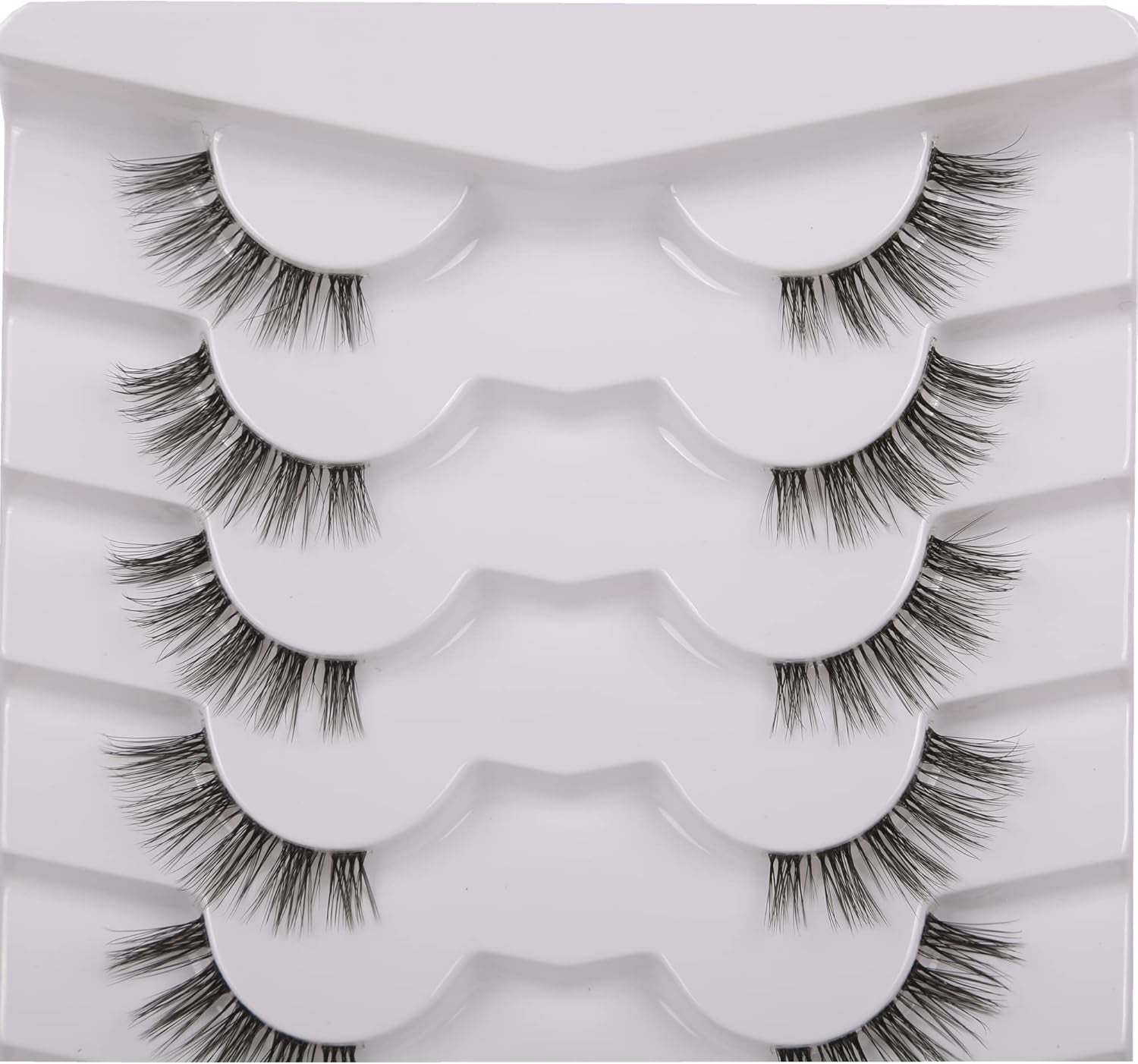 False Eyelashes Half Lashes Natural Short Clear Band Lashes Pack Wispy Cat Eye 3D Faux Mink Lashes 7 Pairs Multipack