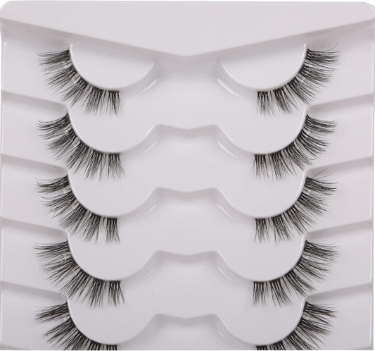 False Eyelashes Half Lashes Natural Short Clear Band Lashes Pack Wispy Cat Eye 3D Faux Mink Lashes 7 Pairs Multipack