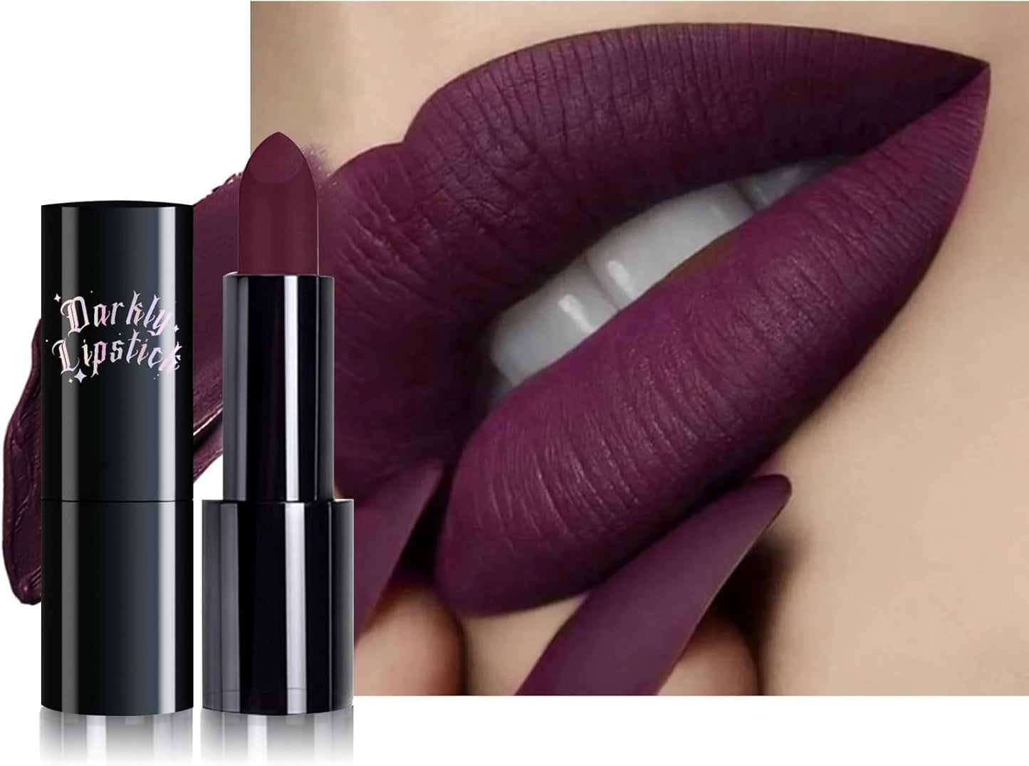 Dark Purple Lipstick Long Lasting for Women, Hydrating Matte Velvet Lip Gloss Liquid Lipstick Red Lip Color Non Stick Smudge-Proof & Waterproof Lipgloss Bold Glow Goth Lip Stick Makeup-04