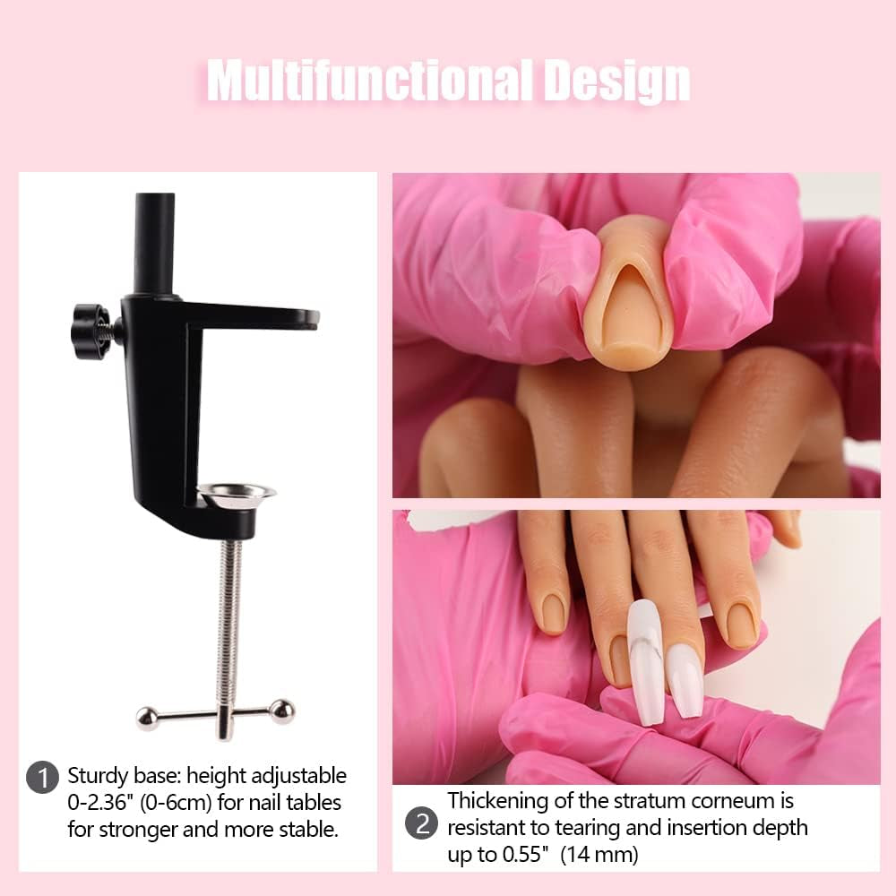 Nail Pratice Training Hand for Acrylic Nails with Stand Bracket,Soft Silicone Maniquin Hand, Flexible Bendable Nail Practice Fake Hand for Nails Art Practice Tool