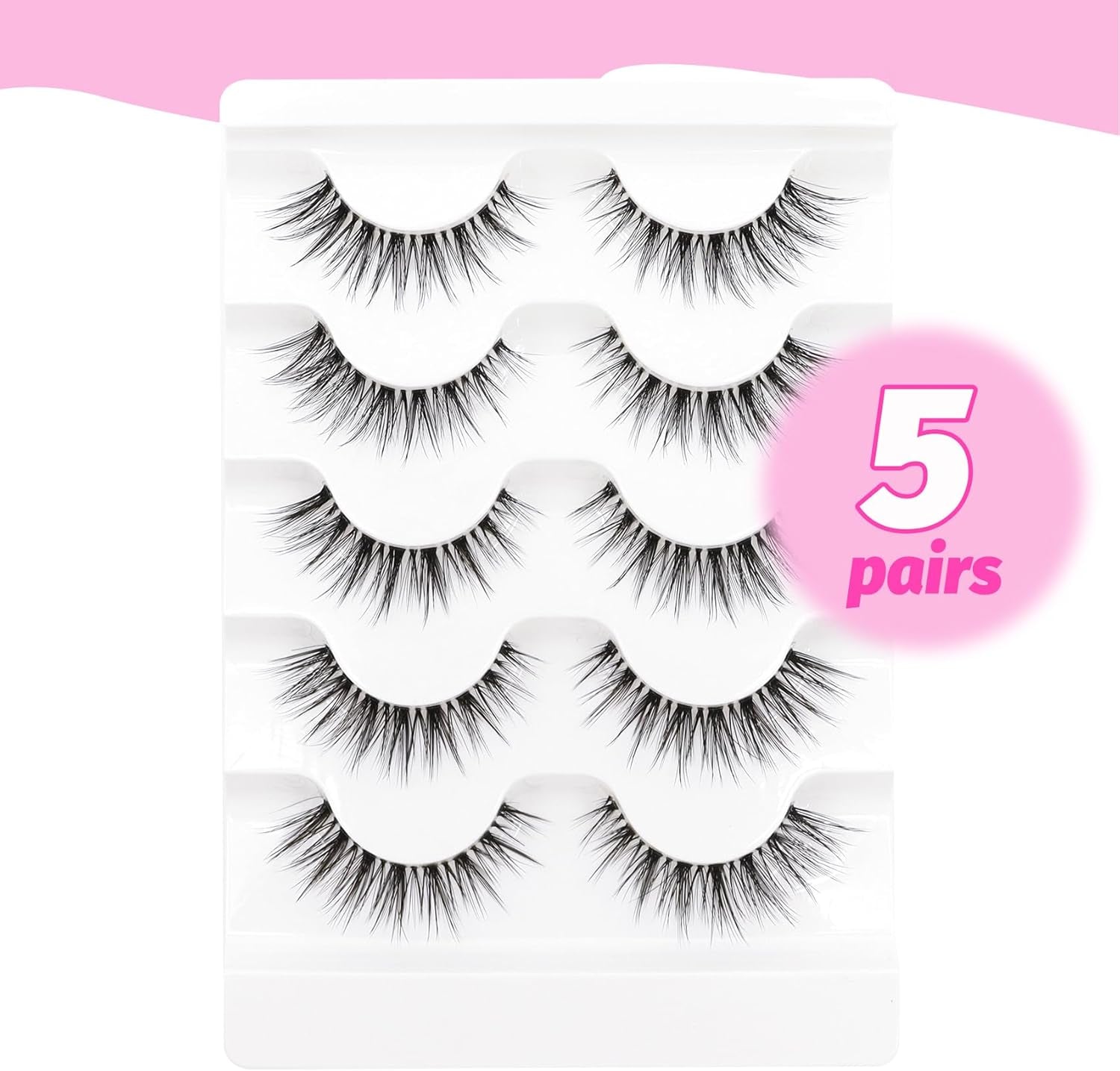 Lashes Wispy False Eyelashes 100% Handmade Eyelashes Natural Look Fake Lashes Lightweight Lashes with Soft Clear Band 5 Pairs Pack (G2)
