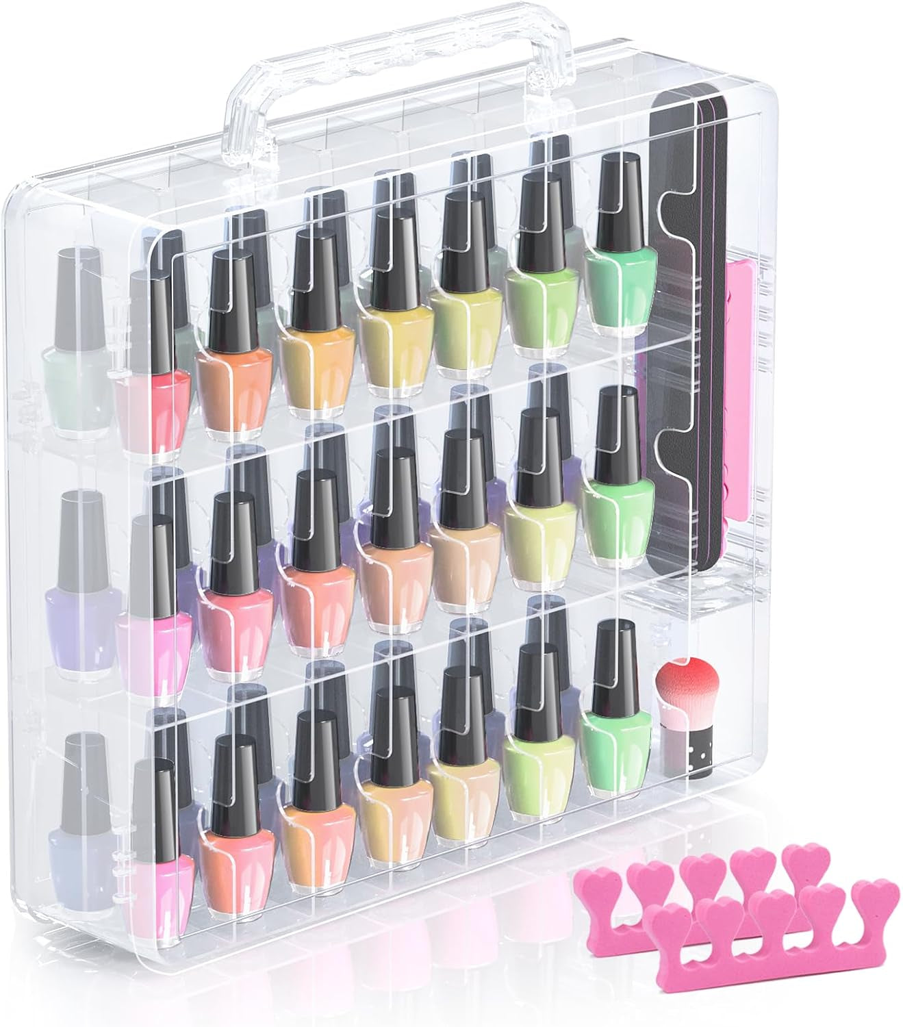 Nail Polish Organizer, 48 Bottles Transparent Nail Polish Holder with Adjustable Divider, Gel Nail Polish Storage Double Side Nail Polish Organizer Case for Storage Display