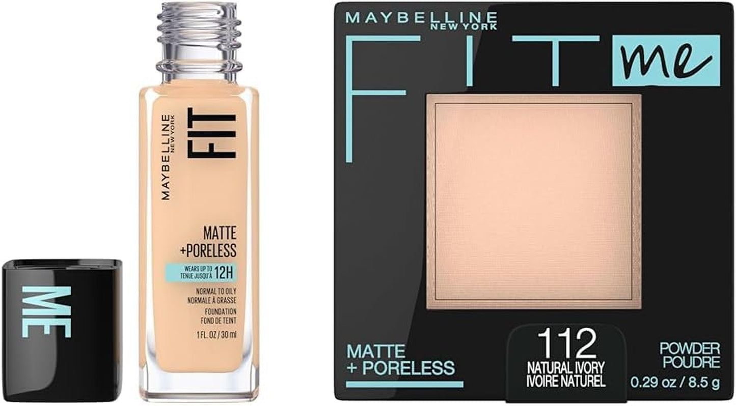 New York Fit Me Matte + Poreless Foundation Makeup, Ultra-Lightweight & New York Fit Me Matte + Poreless Pressed Face Powder Makeup, Natural Ivory, 0.28 Ounce, Pack of 1