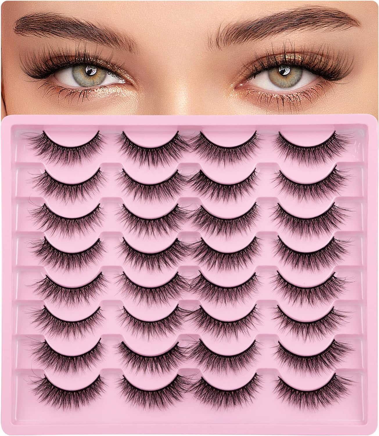 Lashes Natural Look Wispy Fasle Eyelashes 12Mm Short Faux Mink Eyelashes Cat Eye Fluffy Strip Lashes Pack by  16 Pairs