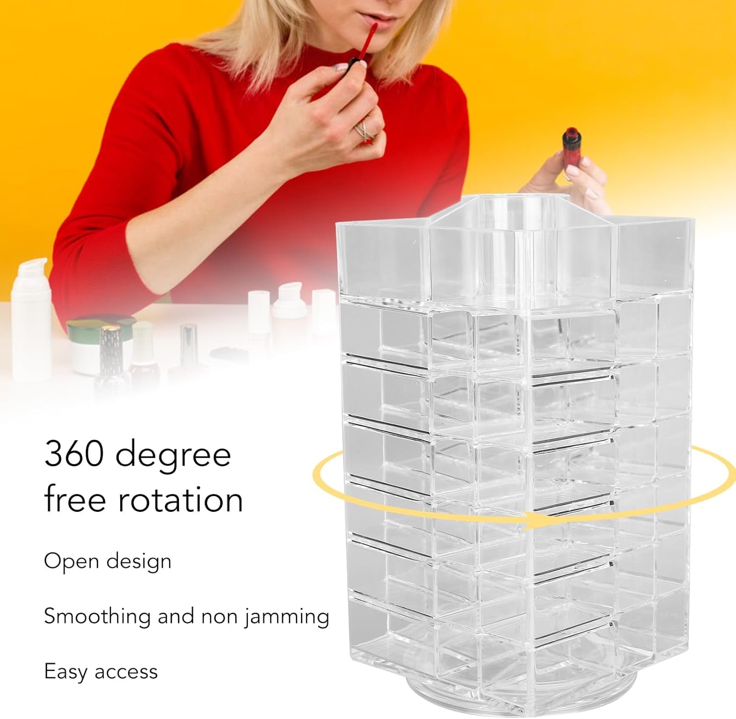 Lipstick Holder, 360 Rotating Cosmetic Lipsticks Tower Lipgloss Storage Display Holder, 53 Slots Lipsticks Organizer Clear Acrylic Cosmetic Display Case