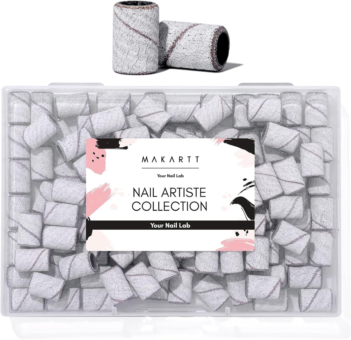 Sanding Bands for Nail Drill, 100 Pcs Nail File Sanding Bands for Drill Bits #180 Medium Grits for Acrylic Nails Gel Removing and Shaping, Upgrade Thicker Durable Sanding Drill Bit, White