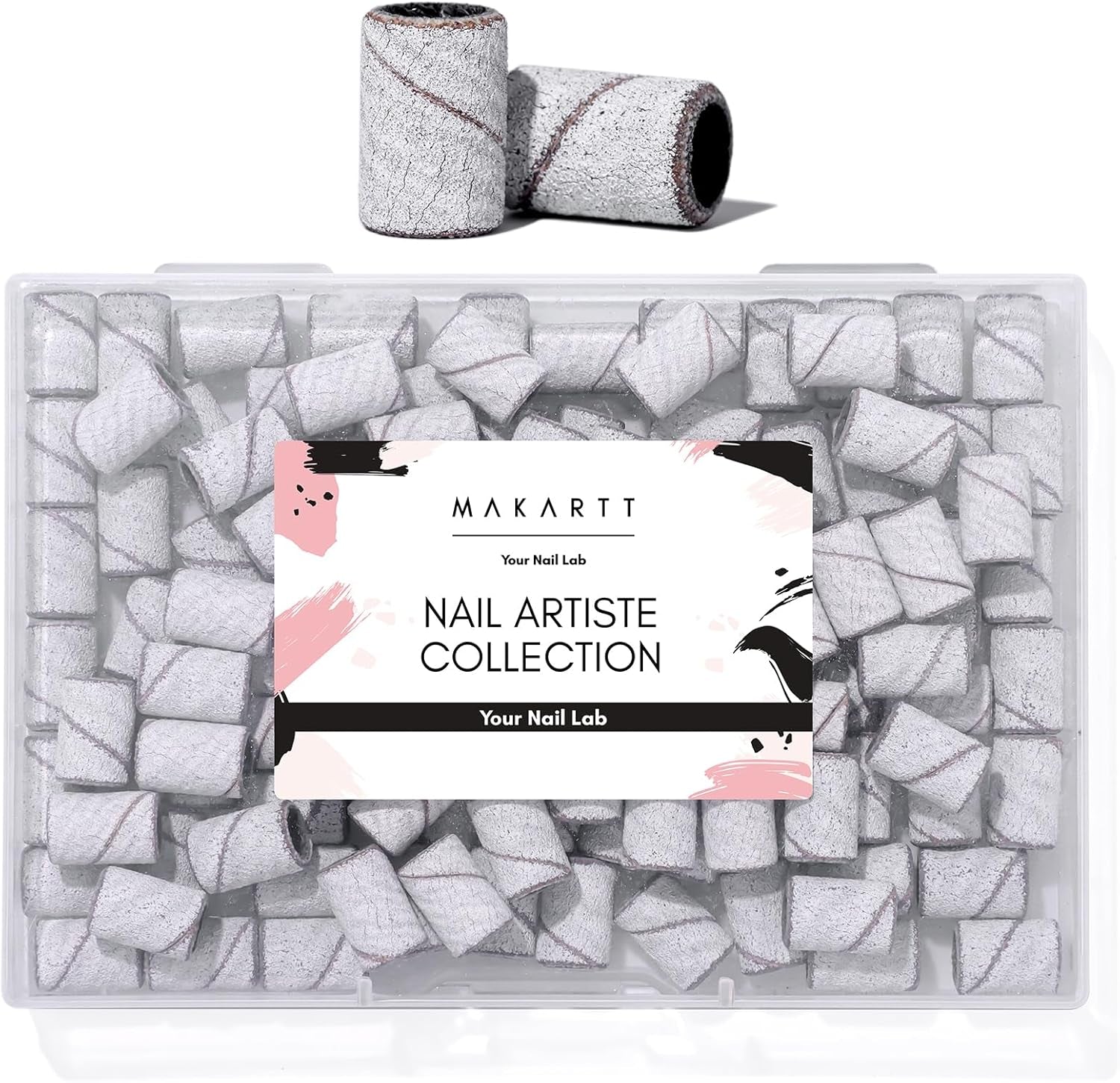 Sanding Bands for Nail Drill, 100 Pcs Nail File Sanding Bands for Drill Bits #180 Medium Grits for Acrylic Nails Gel Removing and Shaping, Upgrade Thicker Durable Sanding Drill Bit, White