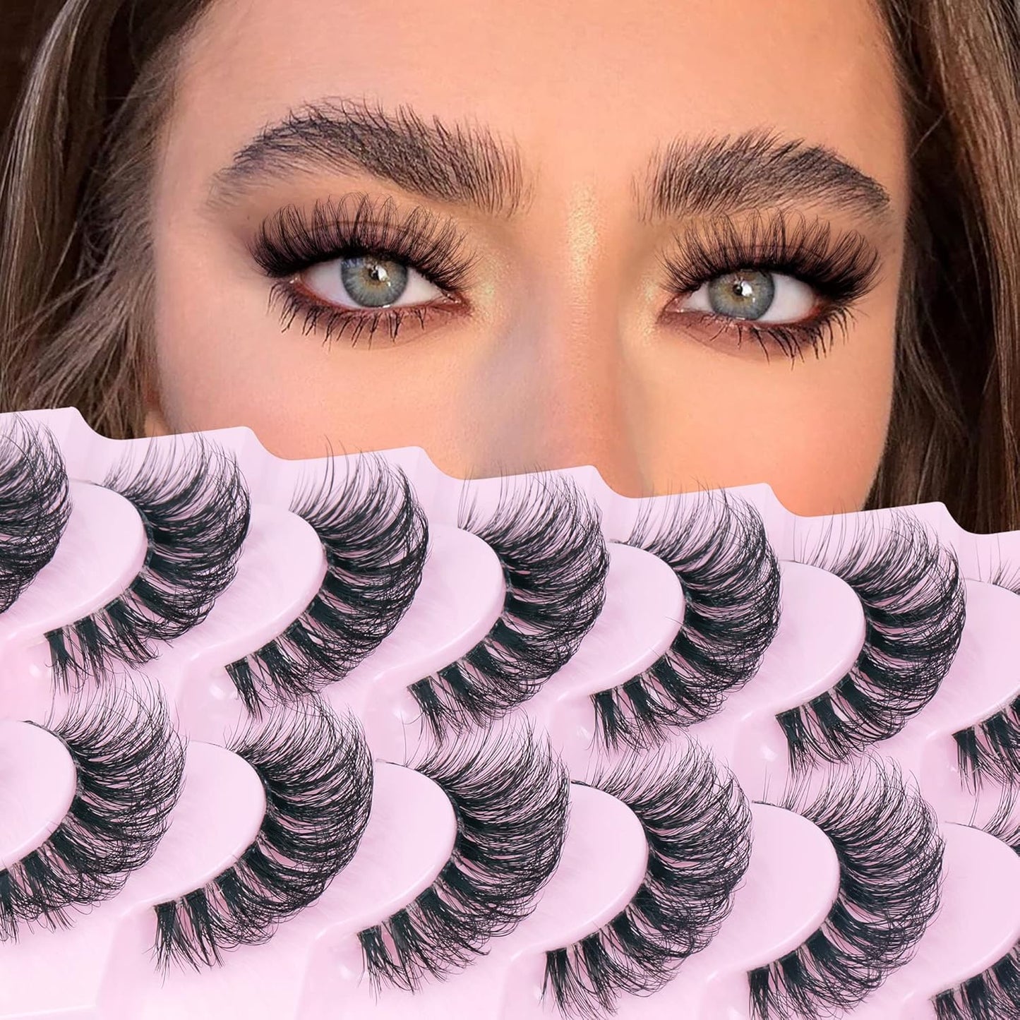 False Eyelashes Wispy Mink Lashes Natural Look Fluffy Eye Lashes with Clear Band CC Curl Faux Mink Strip Eyelashes Pack like Extensions 8 Pairs 3D Volume Fake Eyelashes by